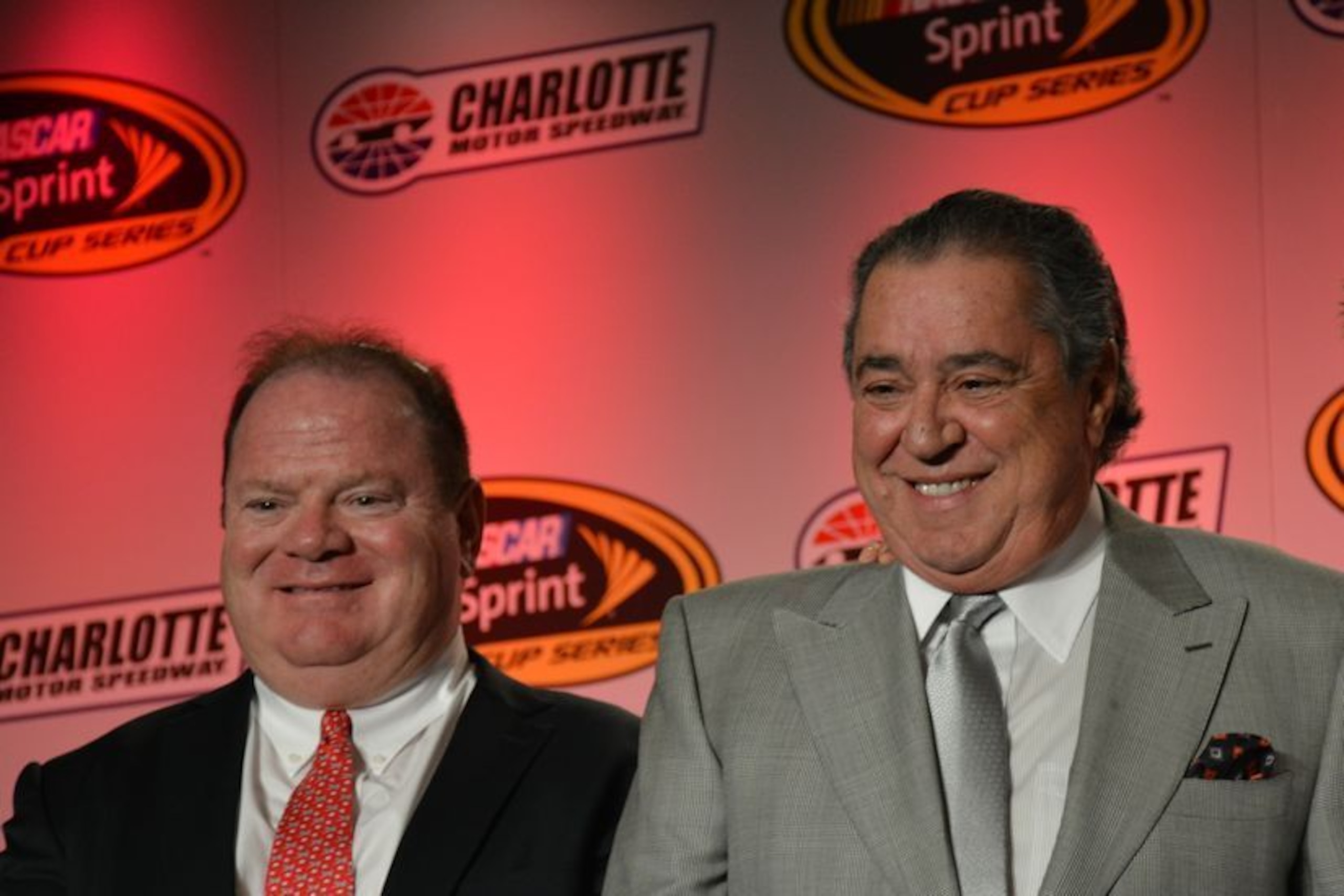 Chip Ganassi and Felix Sabates pose for photographers during the 2015 Charlotte Motor Speedway Media Tour. Chip Ganassi and Felix Sabates pose for photographers during the 2015 Charlotte Motor Speedway Media Tour.