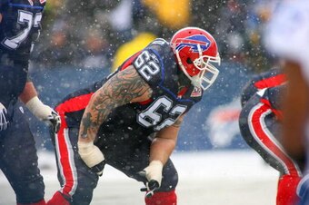 ORCHARD PARK, NY - JANUARY 3:  Richie Incognito #62 of the Buffalo Bills lines up in position against the Indianapolis Colts during their NFL game at Ralph Wilson Stadium on January 3, 2010 in Orchard Park, New York. The Bills defeated the Colts 30-7. (Ph