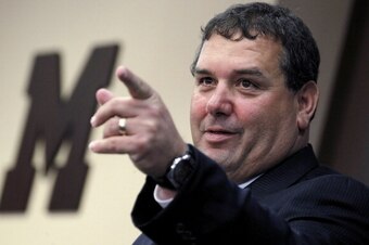 ANN ARBOR, MI - JANUARY 12:  New University of Michigan head football coach Brady Hoke speaks during his introductory press confrence at the Junge Family Champions Center on January 12, 2011 in Ann Arbor, Michigan.  (Photo by Gregory Shamus/Getty Images)