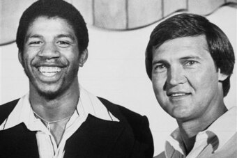 Magic Johnson and Jerry West in 1979.