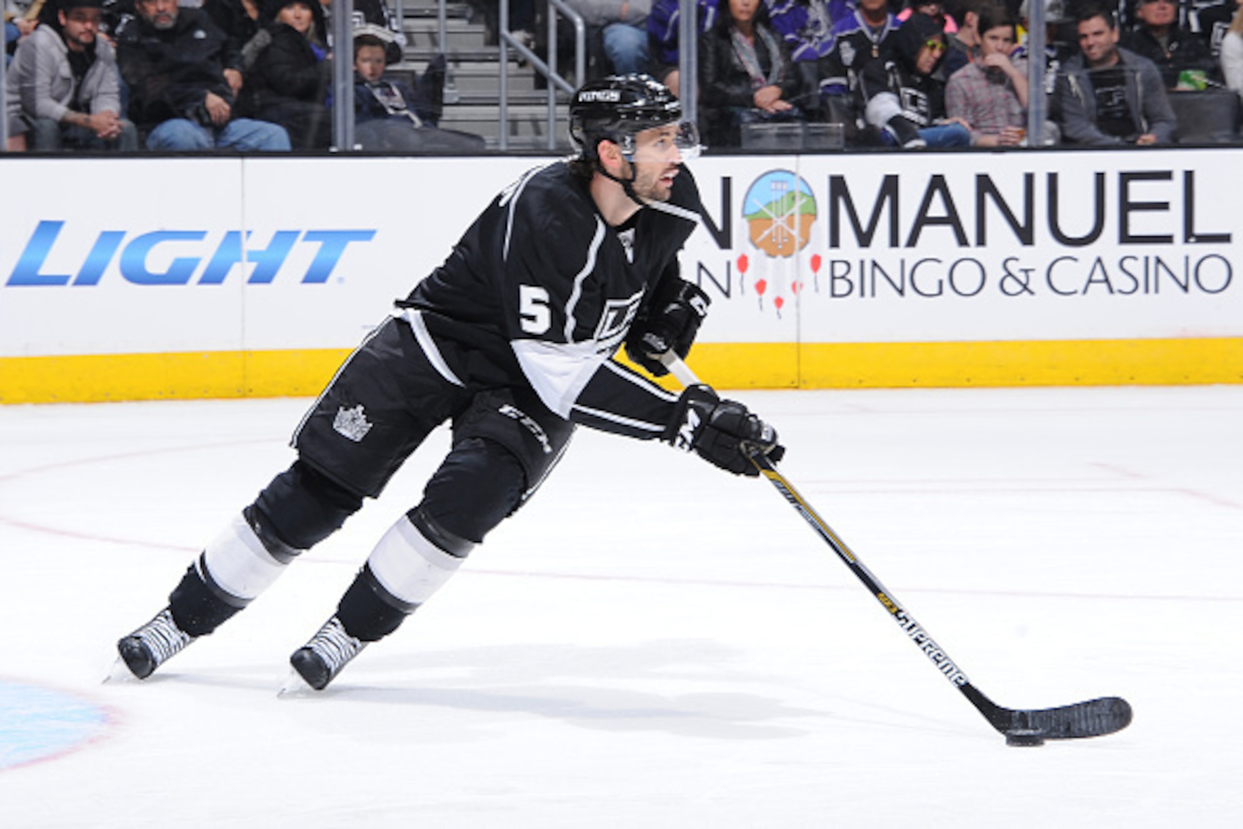 LOS ANGELES, CA - JANUARY 03: Jamie McBain #5 of the Los Angeles Kings handles the puck during a game against the Nashville Predators at STAPLES Center on January 03, 2015 in Los Angeles, California. (Photo by Juan Ocampo/NHLI via Getty Images) LOS ANGELES, CA - JANUARY 03: Jamie McBain #5 of the Los Angeles Kings handles the puck during a game against the Nashville Predators at STAPLES Center on January 03, 2015 in Los Angeles, California. (Photo by Juan Ocampo/NHLI via Getty Images)