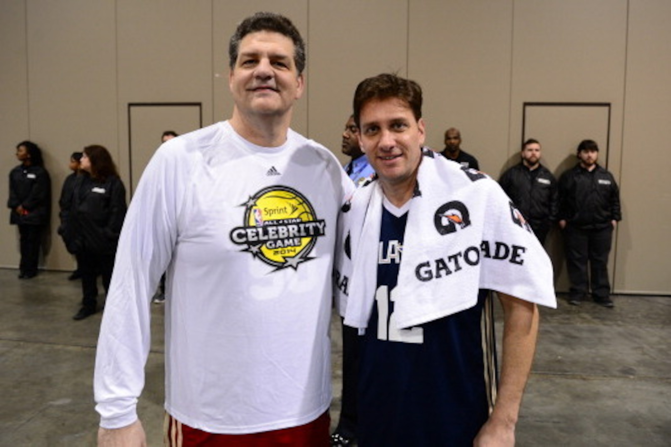 NEW ORLEANS, LA - FEBRUARY 14: ESPN Radio Co Host's Mike Golic and Mike Greenberg pose for a photo following the Sprint NBA All-Star Celebrity Game at Sprint Arena as part of 2014 NBA All-Star Jam Session at the Ernest N. Morial Convention Center on Febru