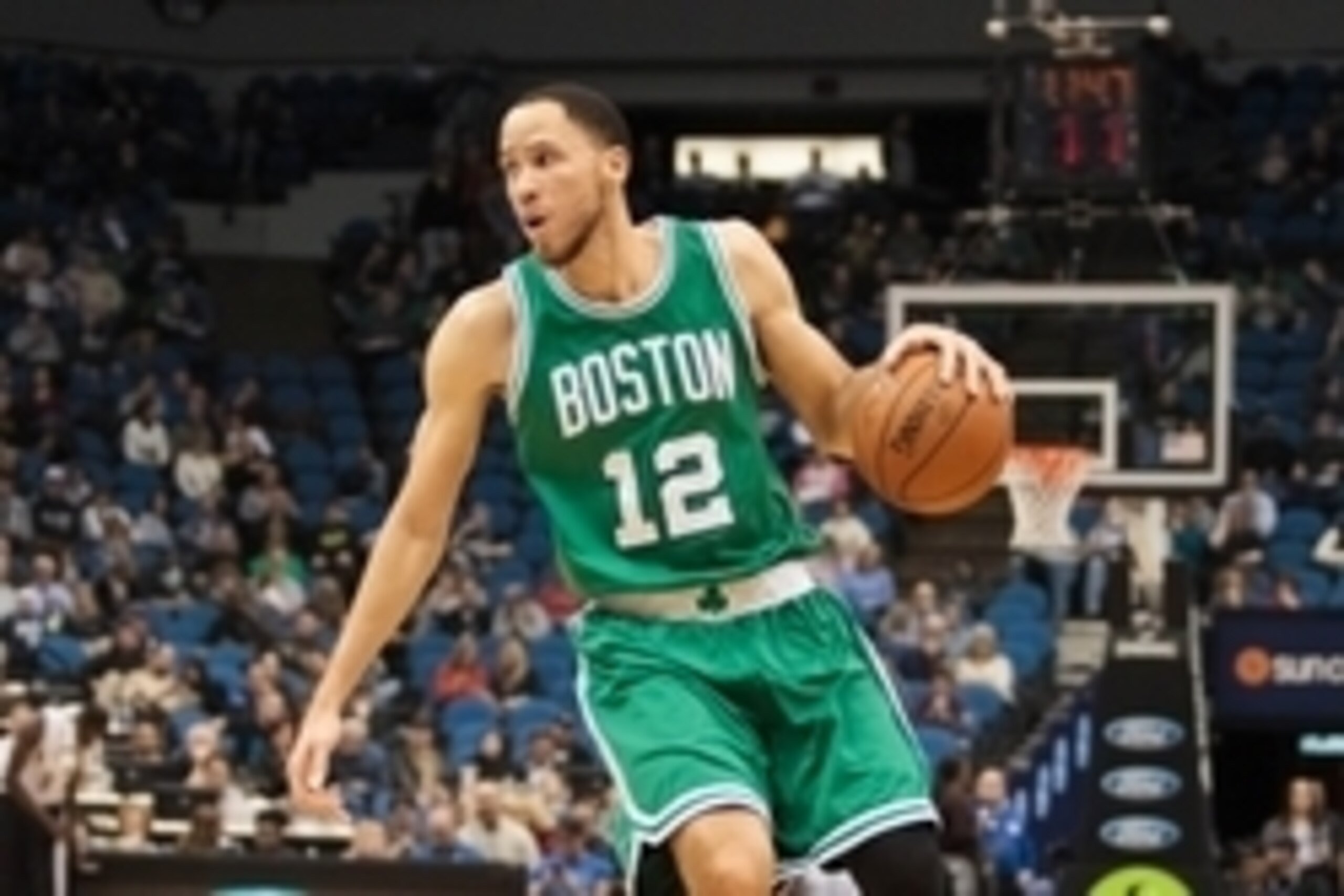 Jan 28, 2015; Minneapolis, MN, USA; Boston Celtics forward Tayshaun Prince (12) dribbles in the third quarter against the Minnesota Timberwolves at Target Center. The Minnesota Timberwolves beat the Boston Celtics 110-98. Mandatory Credit: Brad Rempel-USA
