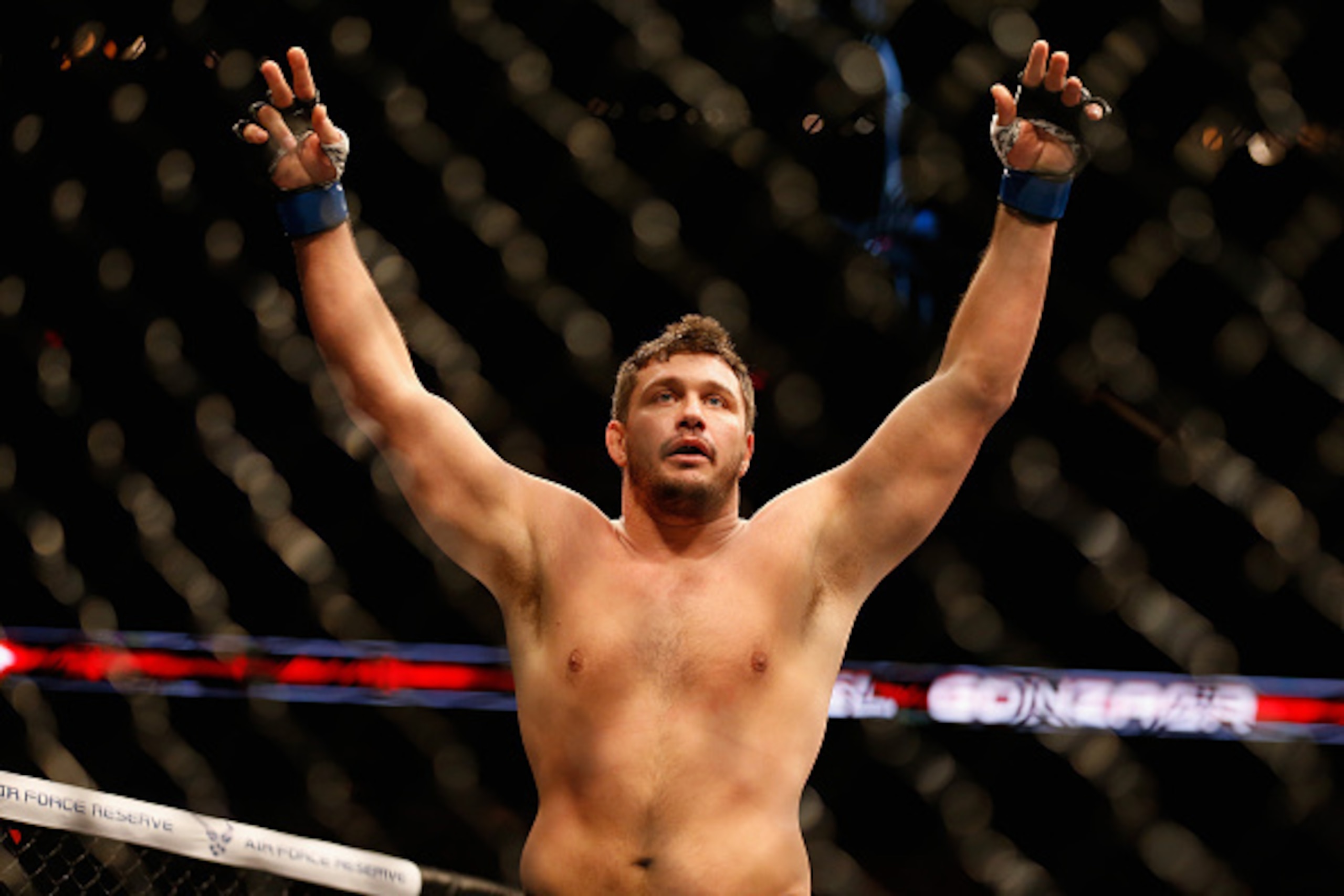 PHOENIX, AZ - DECEMBER 13:  Matt Mitrione celebrates his tko victory over Gabriel Gonzaga (not pictured) in their heavyweight bout during the UFC Fight Night event at the at U.S. Airways Center on December 13, 2014 in Phoenix, Arizona.  (Photo by Christia