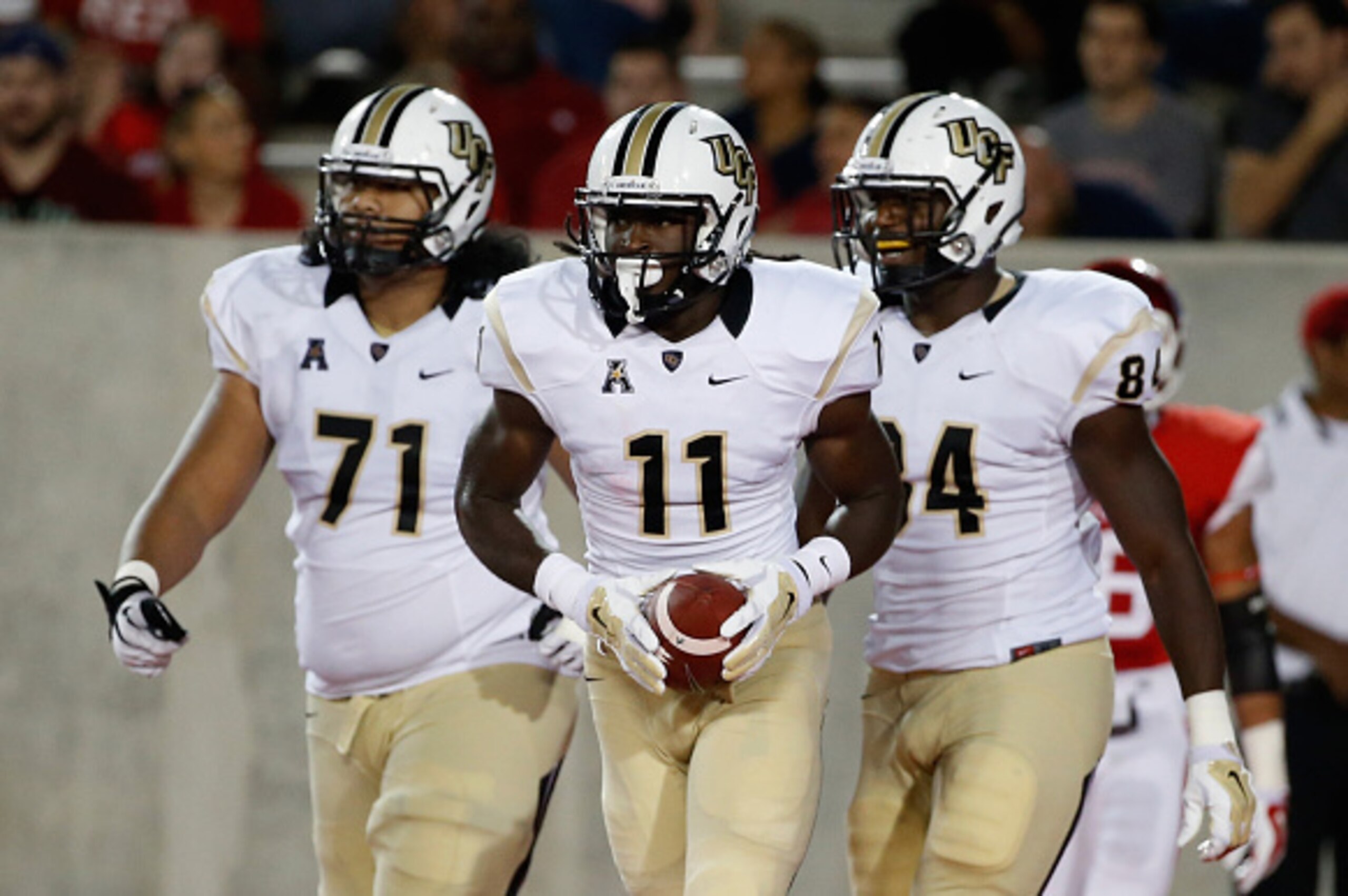 HOUSTON, TX - OCTOBER 02:  Breshad Perriman #11 of the UCF Knights celebrates after a 52-yard touchdown during the second half against the Houston Cougars at TDECU Stadium  on October 2, 2014 in Houston, Texas.  (Photo by Scott Halleran/Getty Images)