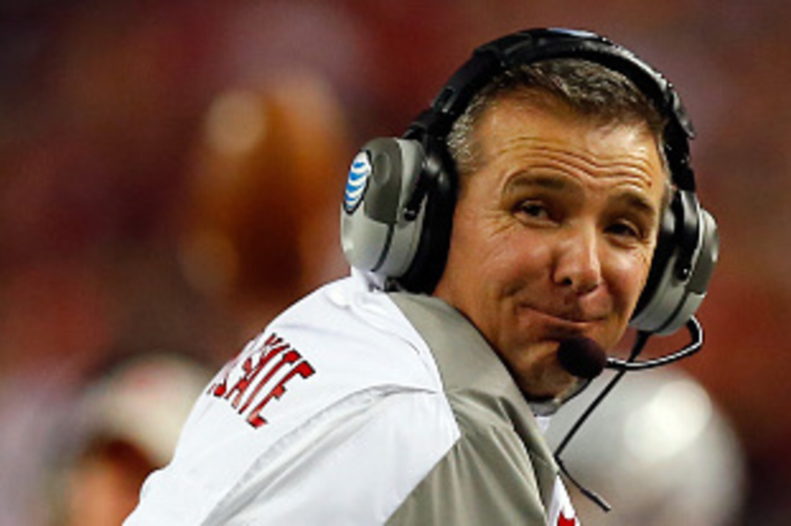 ARLINGTON, TX - JANUARY 12:  Head Coach Urban Meyer of the Ohio State Buckeyes reacts to a play in the second half against the Oregon Ducks during the College Football Playoff National Championship Game at AT&T Stadium on January 12, 2015 in Arlington, Te