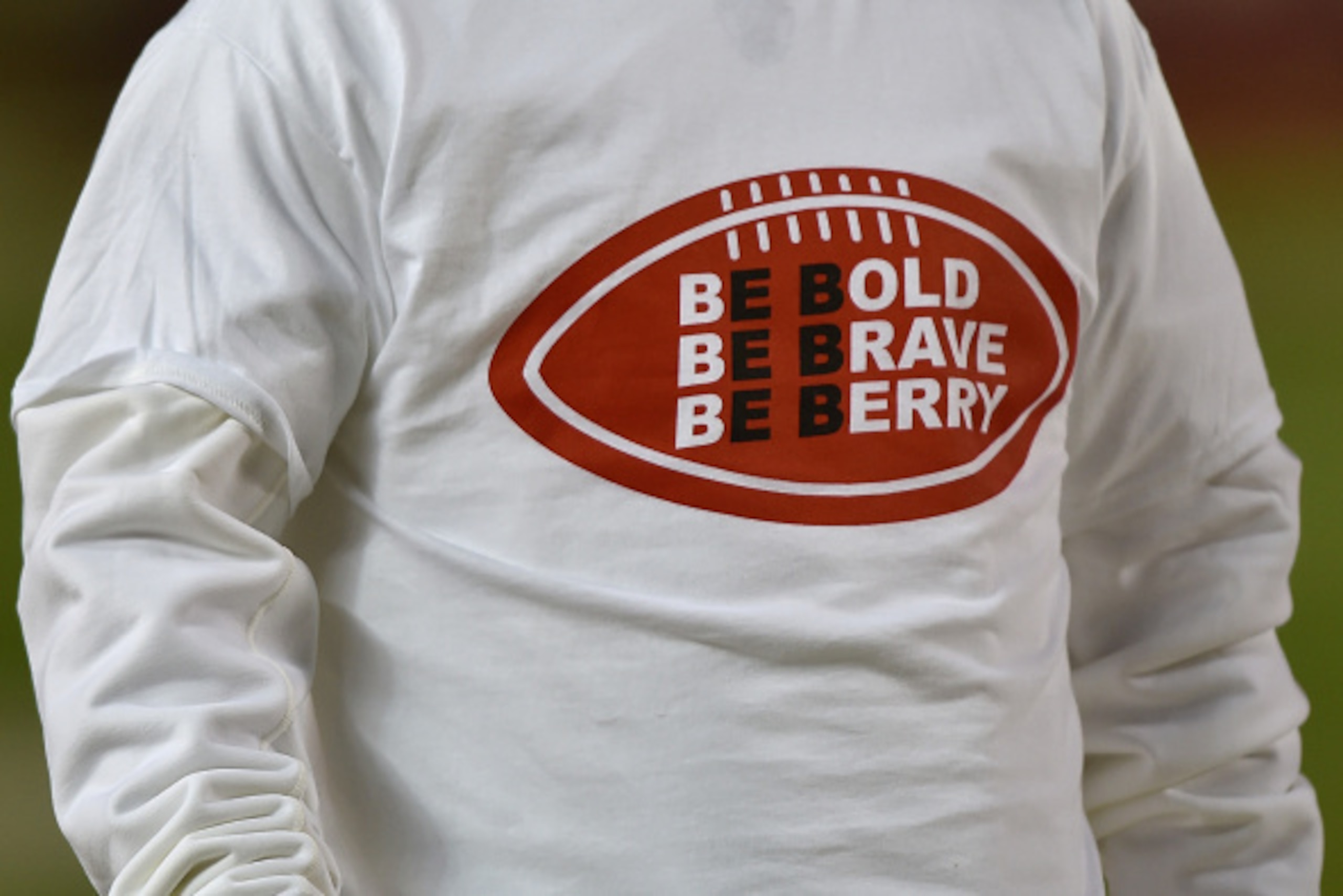 KANSAS CITY, MO - NOVEMBER 30:  Cairo Santos #5 of the Kansas City Chiefs warms up while wearing a shirt in support of Eric Berry before the game against the Denver Broncos  at Arrowhead Stadium on November 30, 2014 in Kansas City, Missouri.  (Photo by Pe