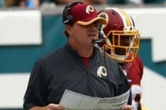 Sep 21, 2014; Philadelphia, PA, USA; Washington Redskins head coach Jay Gruden on the sidelines against the Philadelphia Eagles during the first half at Lincoln Financial Field. Mandatory Credit: Jeffrey G. Pittenger-USA TODAY Sports