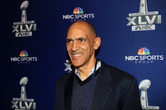 INDIANAPOLIS, IN - JANUARY 31:  NBC studio analyst Tony Dungy looks on during the Super Bowl XLVI Broadcasters Press Conference at the Super Bowl XLVI Media Canter in the J.W. Marriott Indianapolis on January 31, 2012 in Indianapolis, Indiana.  (Photo by 