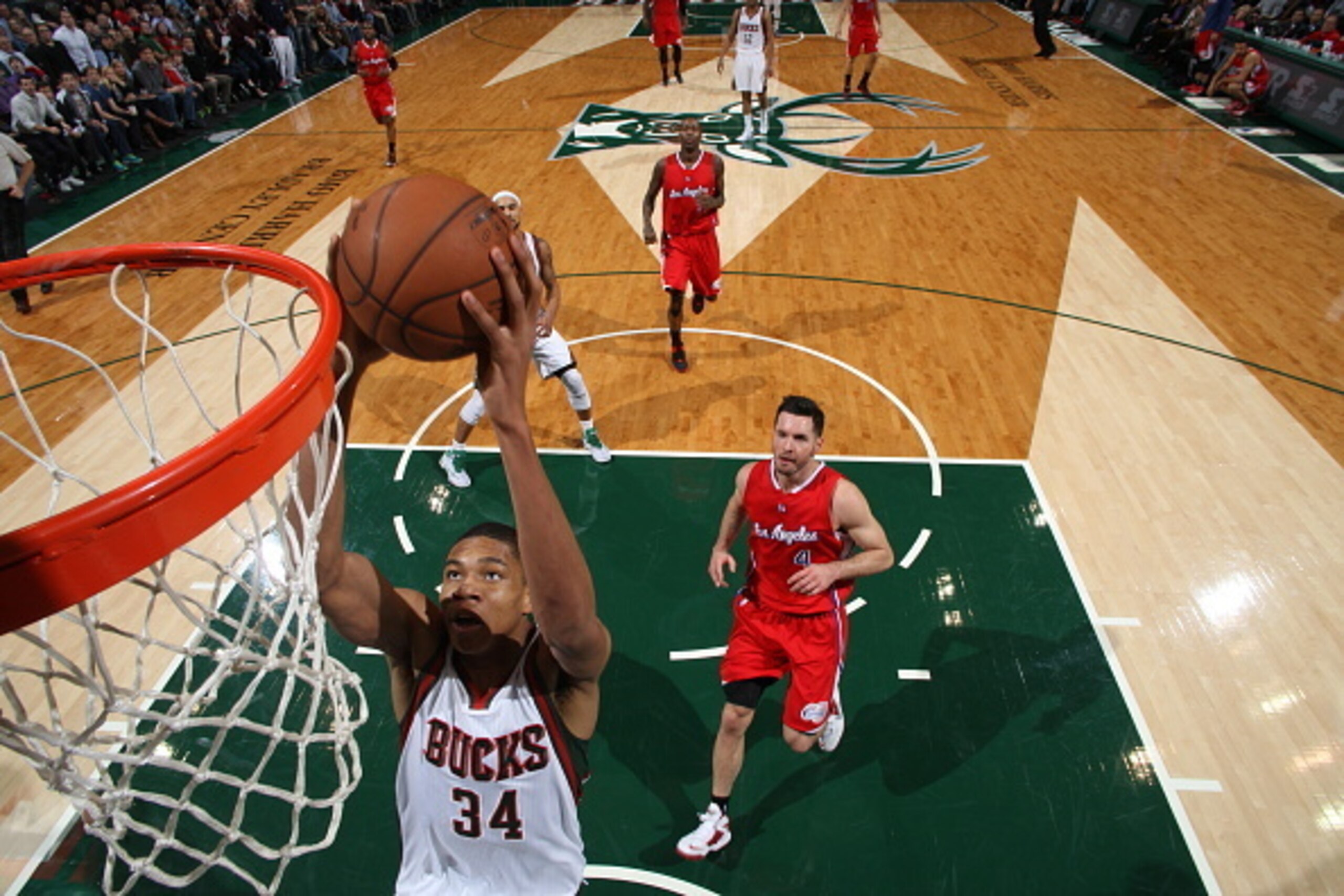 MILWAUKEE, WI - DECEMBER 13:  Giannis Antetokounmpo #34 of the Milwaukee Bucks goes to the basket against the Los Angeles Clippers on December 13, 2014 at the BMO Harris Bradley Center in Milwaukee, Wisconsin. NOTE TO USER: User expressly acknowledges and