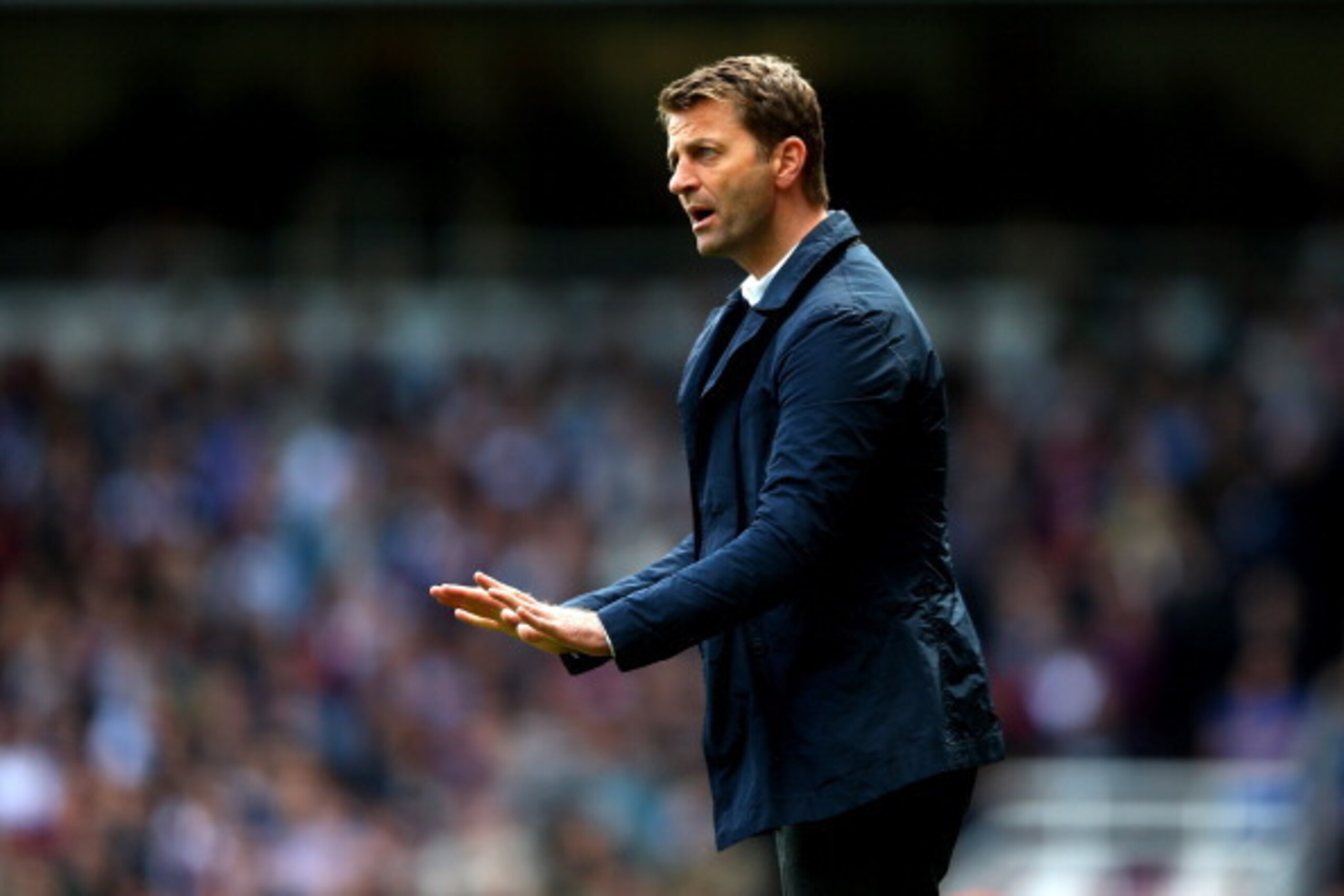 LONDON, ENGLAND - MAY 03:  Tim Sherwood the Spurs manager reacts during the Barclays Premier League match between West Ham United and Tottenham Hotspur at Boleyn Ground on May 3, 2014 in London, England.  (Photo by Paul Gilham/Getty Images)
