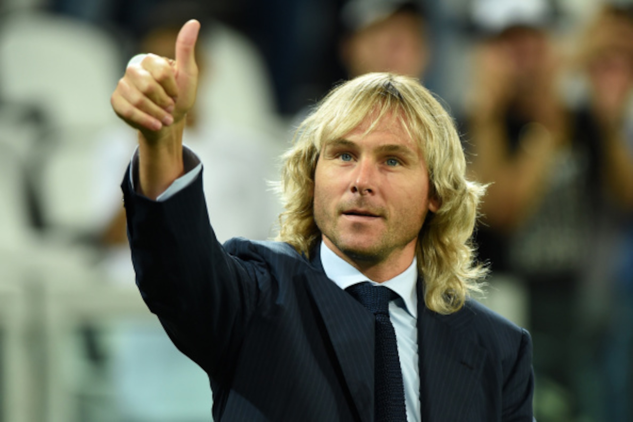 TURIN, ITALY - SEPTEMBER 16:  Pavel Nedved of Juventus salutes the fans prior to the group A match between Juventus and Malmo FF on September 16, 2014 in Turin, Italy.  (Photo by Valerio Pennicino/Getty Images)
