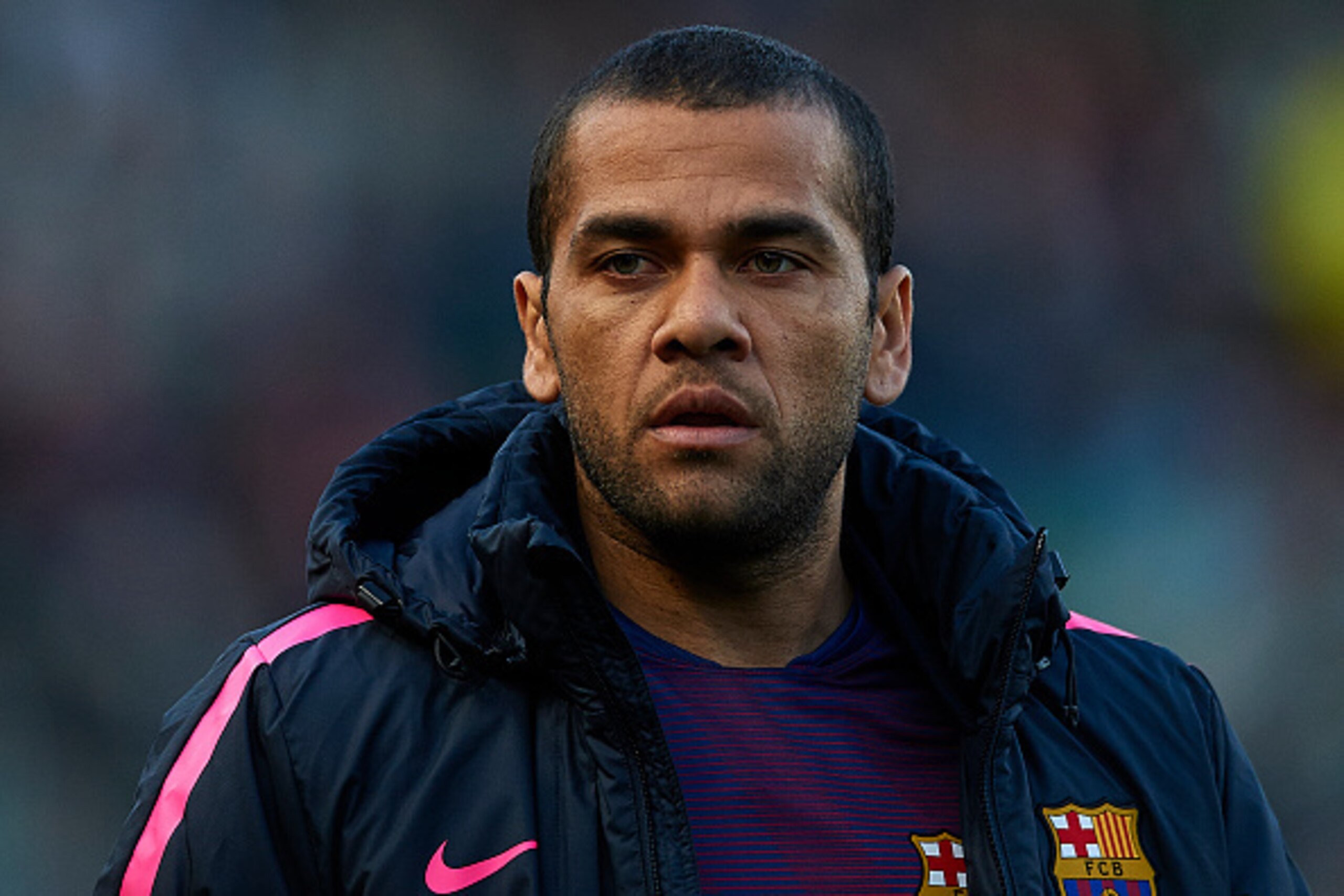 ELCHE, SPAIN - JANUARY 24:  Dani Alves of Barcelona looks on prior to the start of the La Liga match between Elche FC and FC Barcelona at Estadio Manuel Martinez Valero on January 24, 2015 in Elche, Spain.  (Photo by Manuel Queimadelos Alonso/Getty Images