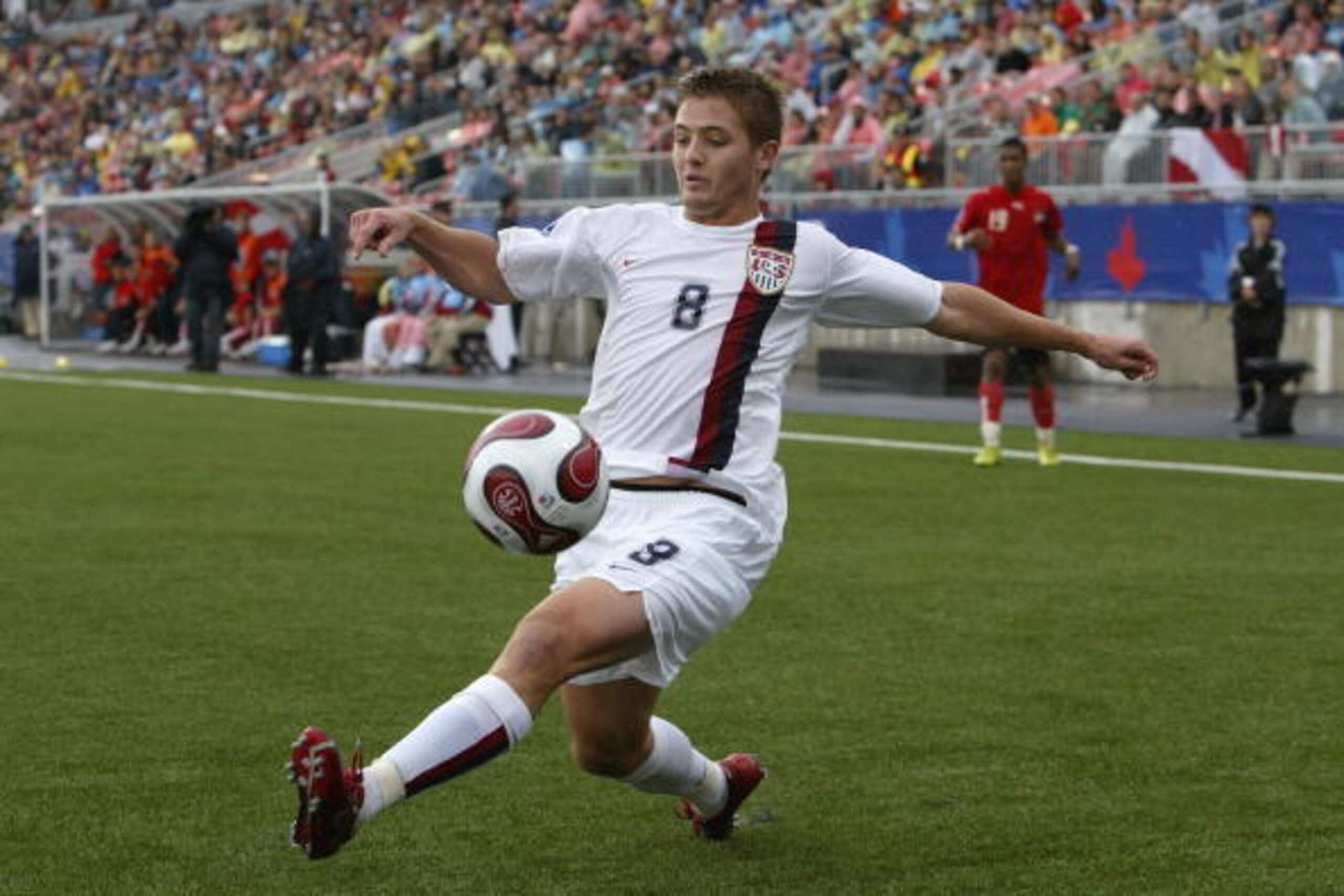 TORONTO - JULY 14:  Robbie Rogers #8 of Team USA brings in the ball against Team Austria during their FIFA U-20 World Cup Canada 2007 quarterfinal game at National Soccer Stadium on July 14, 2007 in Toronto, Ontario, Canada. Austria won 2-1. (Photo by Dav