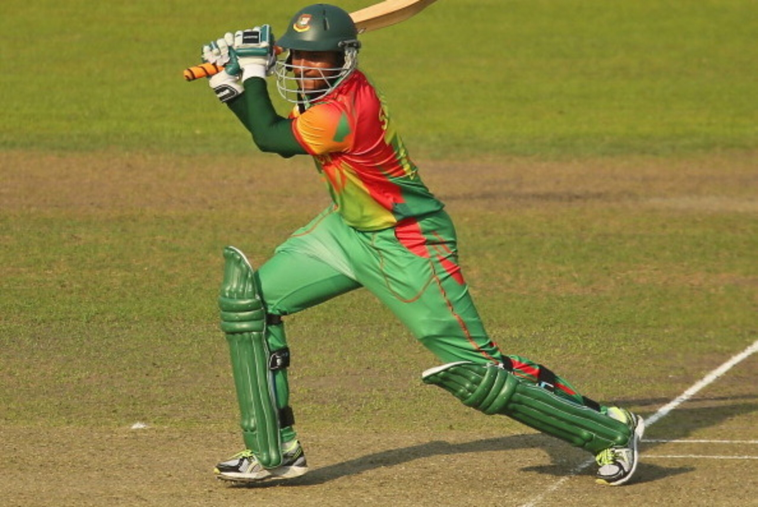 DHAKA, BANGLADESH - APRIL 01:  Shakib Al Hasan of Bangladesh bats during the ICC World Twenty20 Bangladesh 2014 match between Bangladesh and Australia at Sher-e-Bangla Mirpur Stadium on April 1, 2014 in Dhaka, Bangladesh.  (Photo by Scott Barbour/Getty Im