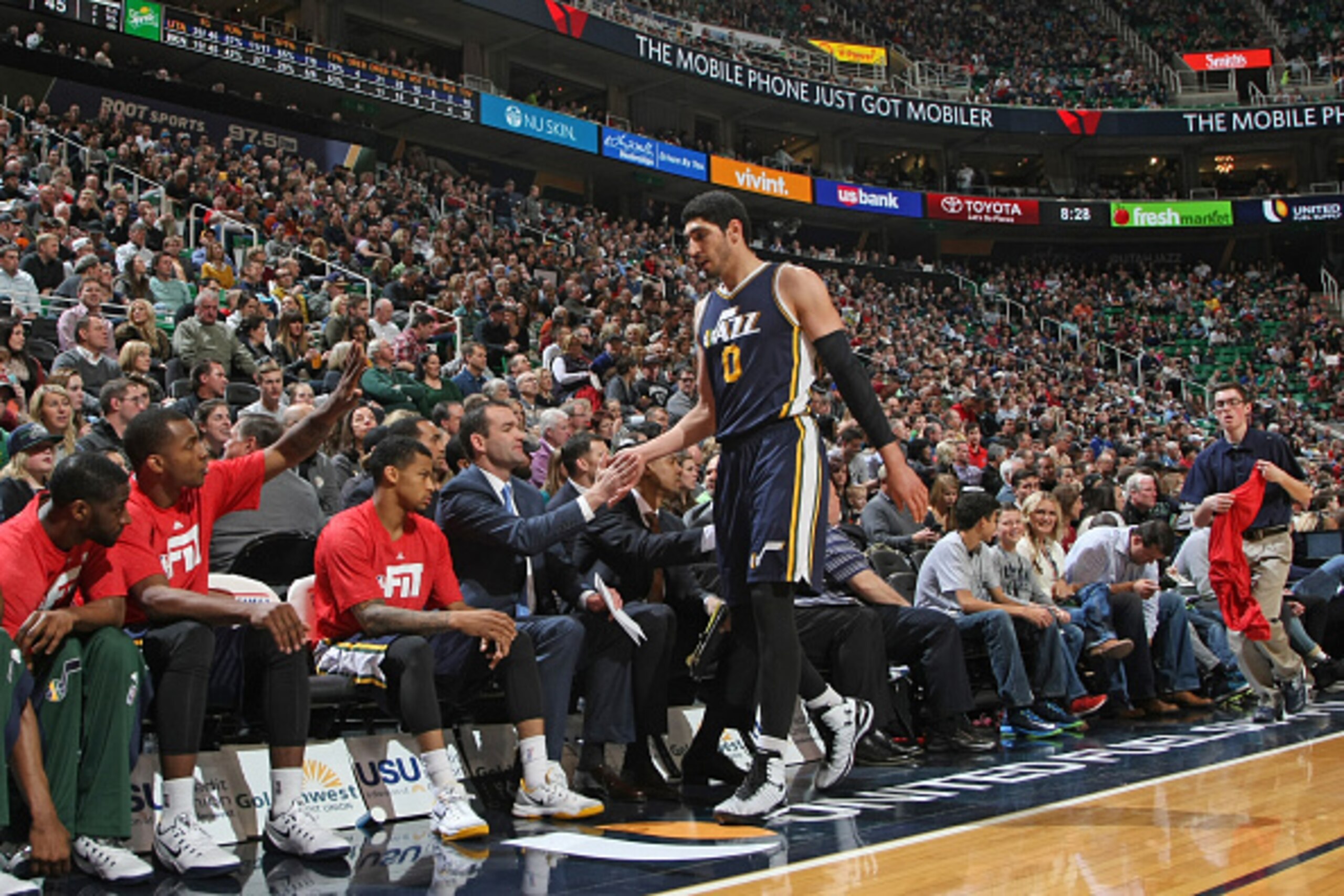 SALT LAKE CITY, UT - JANUARY 24:  Enes Kanter #0 of the Utah Jazz during the game against the Brooklyn Nets on January 24, 2015 at EnergySolutions Arena in Salt Lake City, Utah. NOTE TO USER: User expressly acknowledges and agrees that, by downloading and