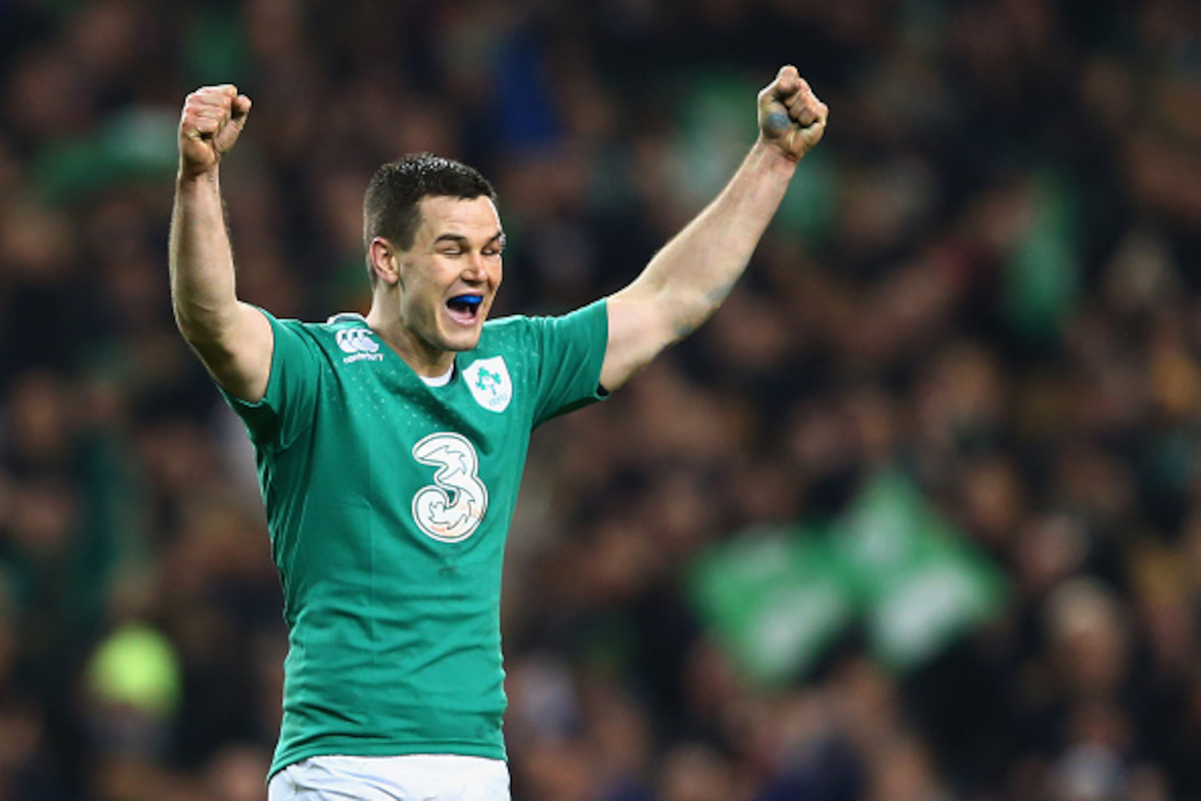 DUBLIN, IRELAND - FEBRUARY 14:  Jonathan Sexton of Ireland celebrates victory after the RBS Six Nations match between Ireland and France at Aviva Stadium on February 14, 2015 in Dublin, Ireland. Ireland won the match 18-11.  (Photo by Michael Steele/Getty