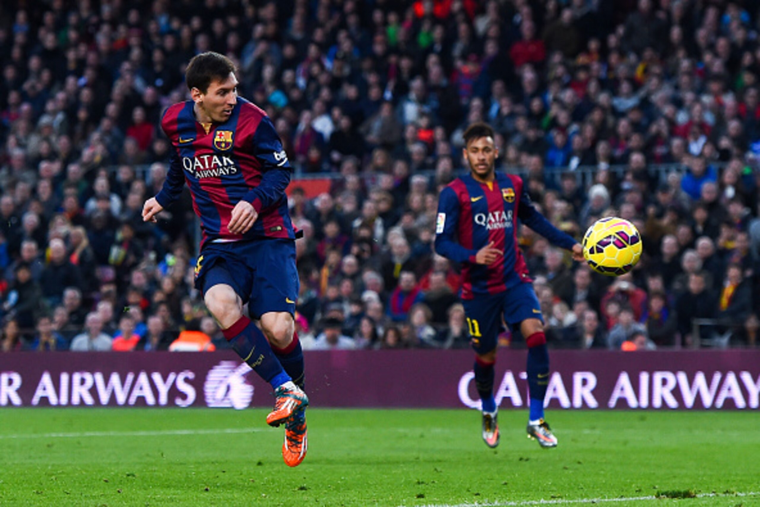 BARCELONA, SPAIN - FEBRUARY 15: Lionel Messi of FC Barcelona scores his team's third goal during the La Liga match between FC Barcelona and Levante UD at Camp Nou on February 15, 2015 in Barcelona, Spain. (Photo by David Ramos/Getty Images) BARCELONA, SPAIN - FEBRUARY 15: Lionel Messi of FC Barcelona scores his team's third goal during the La Liga match between FC Barcelona and Levante UD at Camp Nou on February 15, 2015 in Barcelona, Spain. (Photo by David Ramos/Getty Images)
