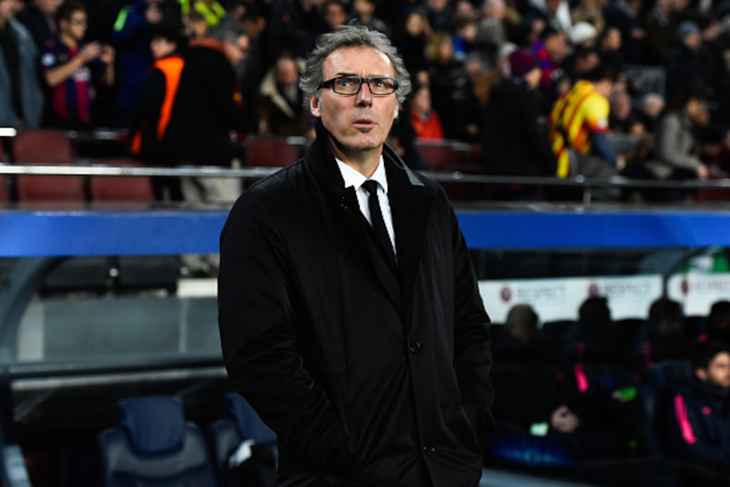 BARCELONA, SPAIN - DECEMBER 10:  Head coach Laruent Blanc of Paris Saint-Germain FC looks on  during the UEFA Champions League group F match between FC Barcelona and Paris Saint-Germanin FC at Camp Nou Stadium on December 10, 2014 in Barcelona, Spain.  (P