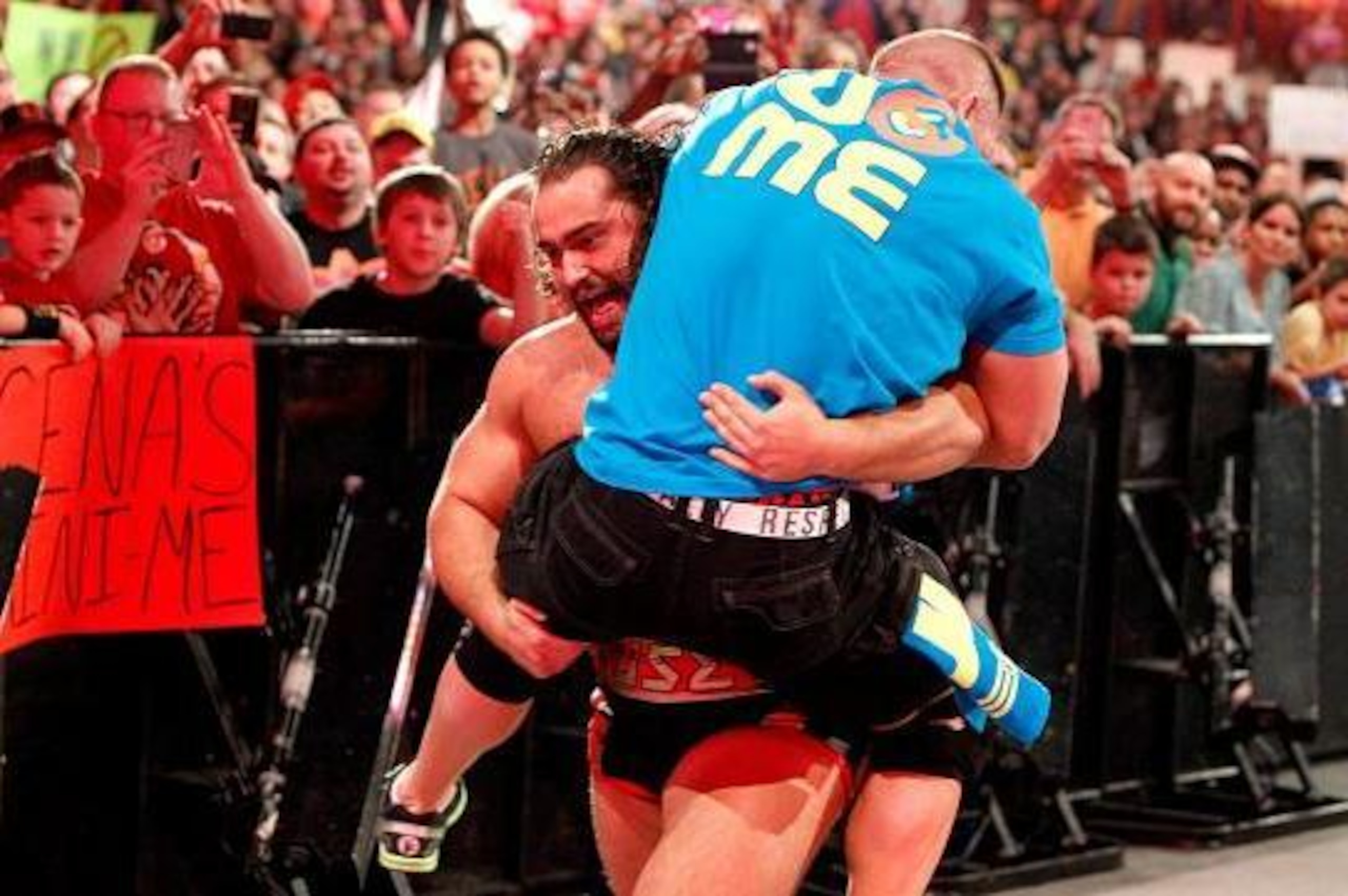 Rusev attacks John Cena. Rusev attacks John Cena.