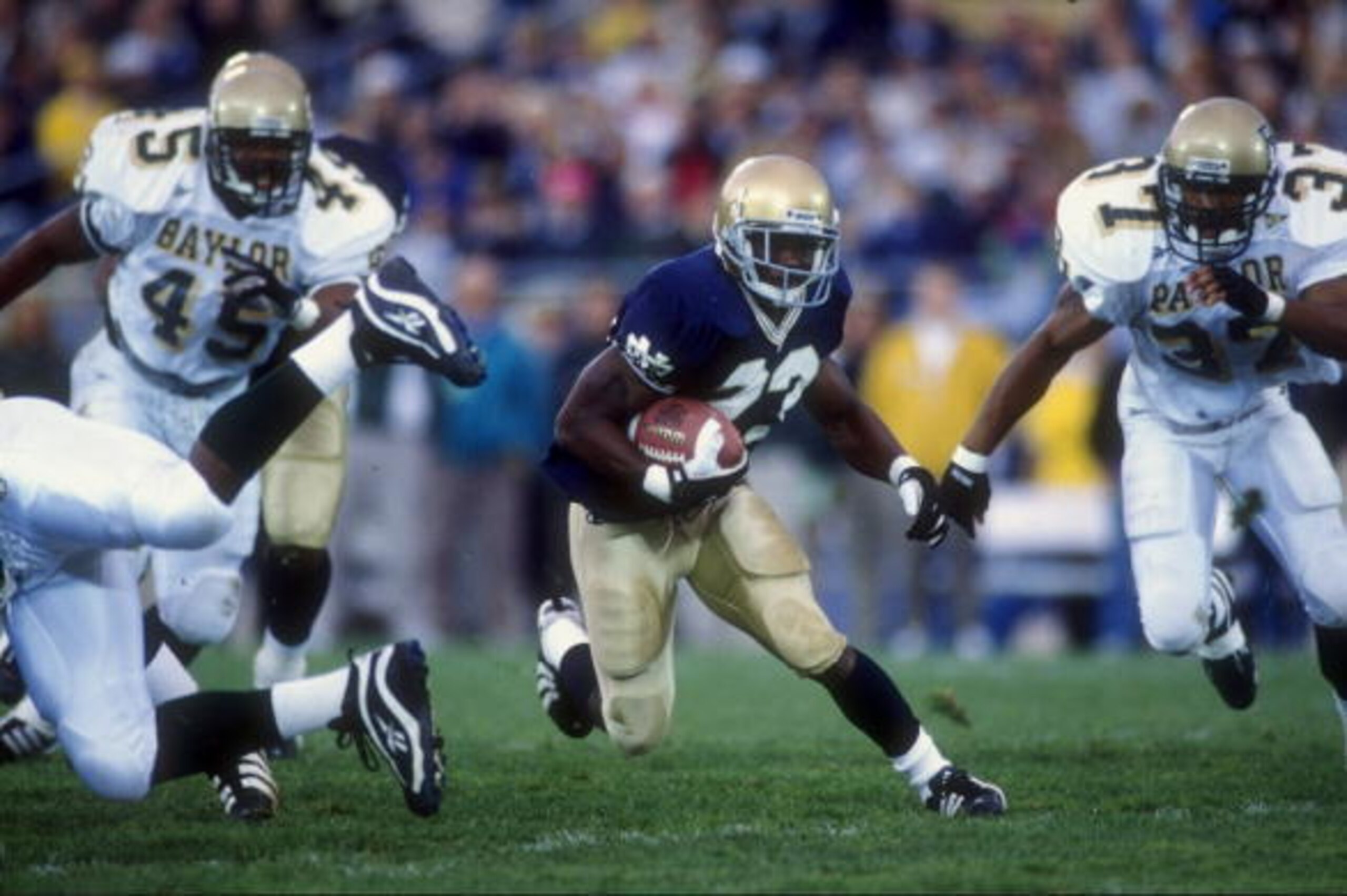31 Oct 1998:  Tailback Autry Denson #23 of the Notre Dame Fighting Irish in action during the game against the Baylor Bears at the Notre Dame Stadium in South Bend, Indiana. The Fighting Irish defeated the Bears 27-3. Mandatory Credit: Jonathan Daniel  /A