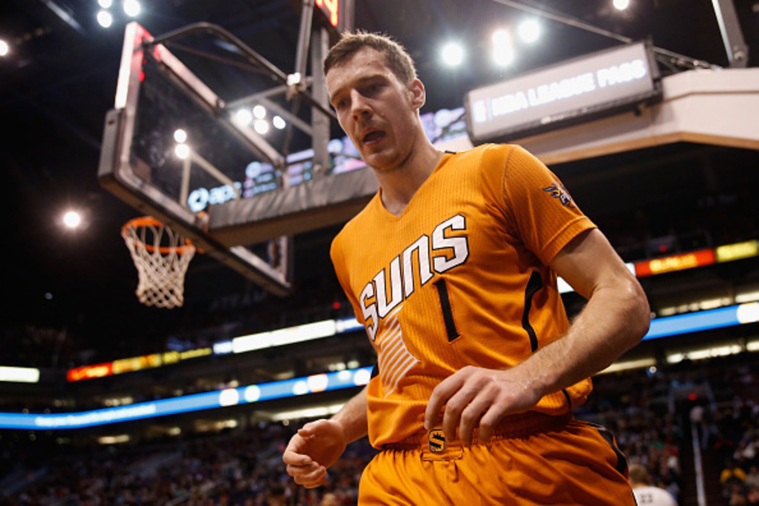 PHOENIX, AZ - JANUARY 30:  Goran Dragic #1 of the Phoenix Suns reacts after drawing a foul during the second half of the NBA game against the Chicago Bulls at US Airways Center on January 30, 2015 in Phoenix, Arizona. The Suns defeated the Bulls 99-93. NO