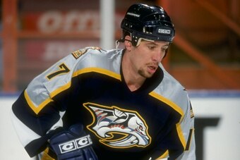 12 Nov 1998:  Leftwinger Patrick Cote #17 of the Nashville Predators in action during the game against the Los Angeles Kings at the Great Western Forum in Inglewood, California. The Predators defeated the Kings 3-1. Mandatory Credit: Elsa Hasch  /Allsport