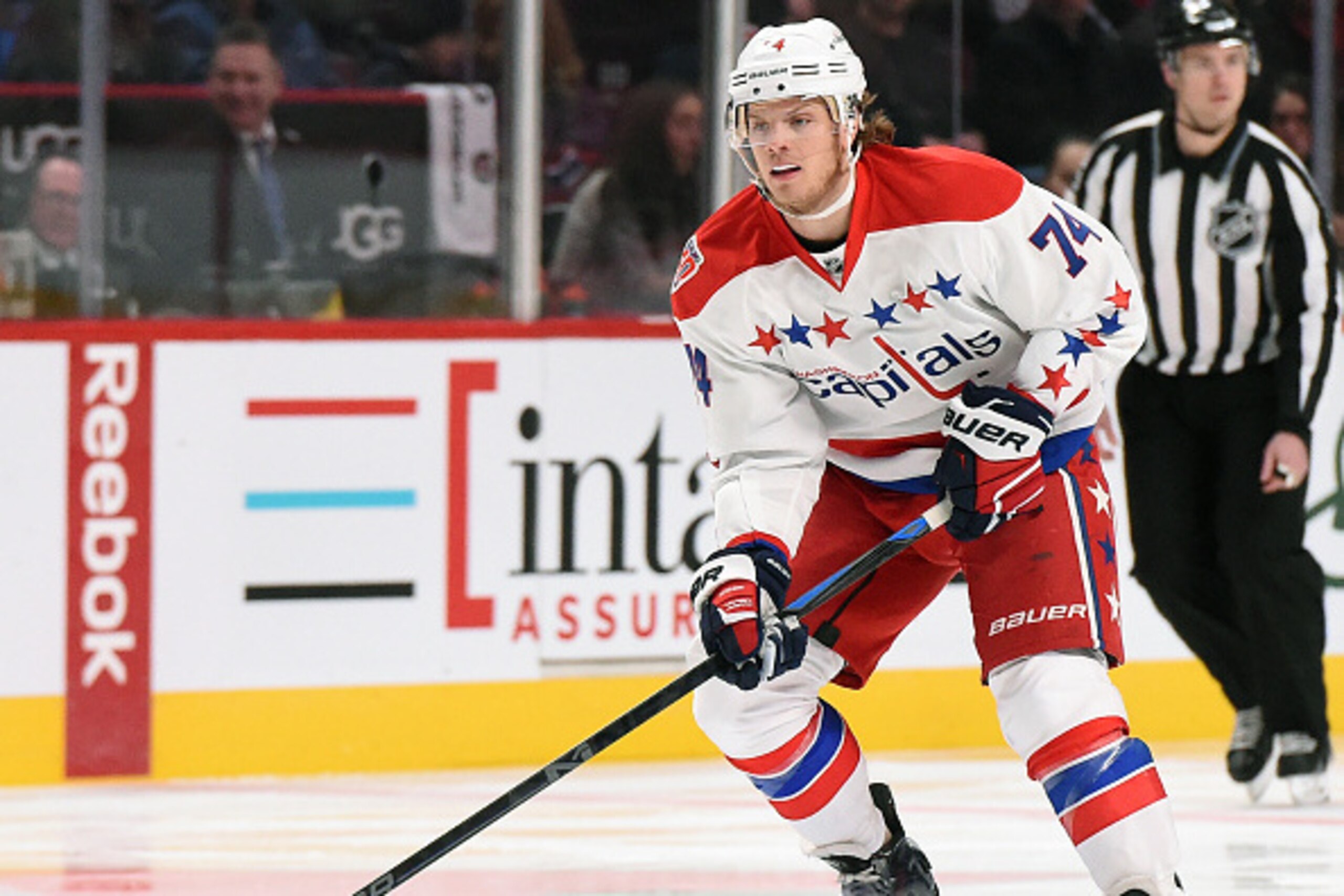 MONTREAL, QC - JANUARY 31: John Carlson #74 of the Washington Capitals skates with the puck against the Montreal Canadiens in the NHL game at the Bell Centre on January 31, 2015 in Montreal, Quebec, Canada. (Photo by Francois Lacasse/NHLI via Getty Image MONTREAL, QC - JANUARY 31: John Carlson #74 of the Washington Capitals skates with the puck against the Montreal Canadiens in the NHL game at the Bell Centre on January 31, 2015 in Montreal, Quebec, Canada. (Photo by Francois Lacasse/NHLI via Getty Image