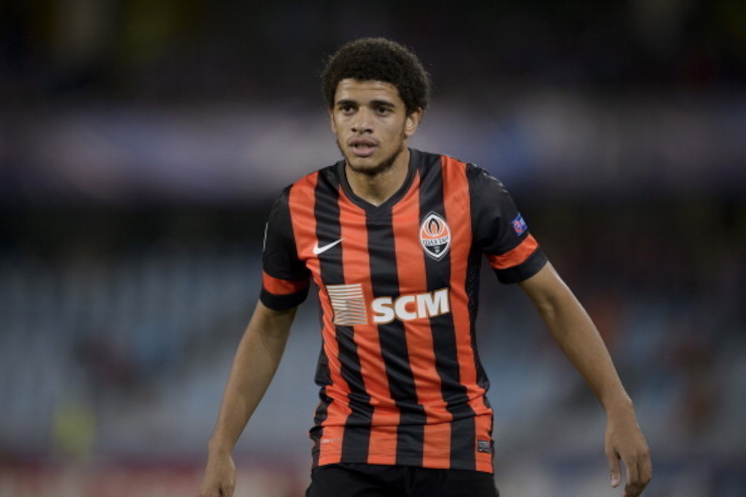 SAN SEBASTIAN, SPAIN - SEPTEMBER 17:  Taison of FC Shakhtar Donetsk in action during the UEFA Champions League group stage match between Real Sociedad de Futbol and Shakhtar Donetsk held on September 17, 2013 at the Anoeta Stadium in San Sebastian, Spain.