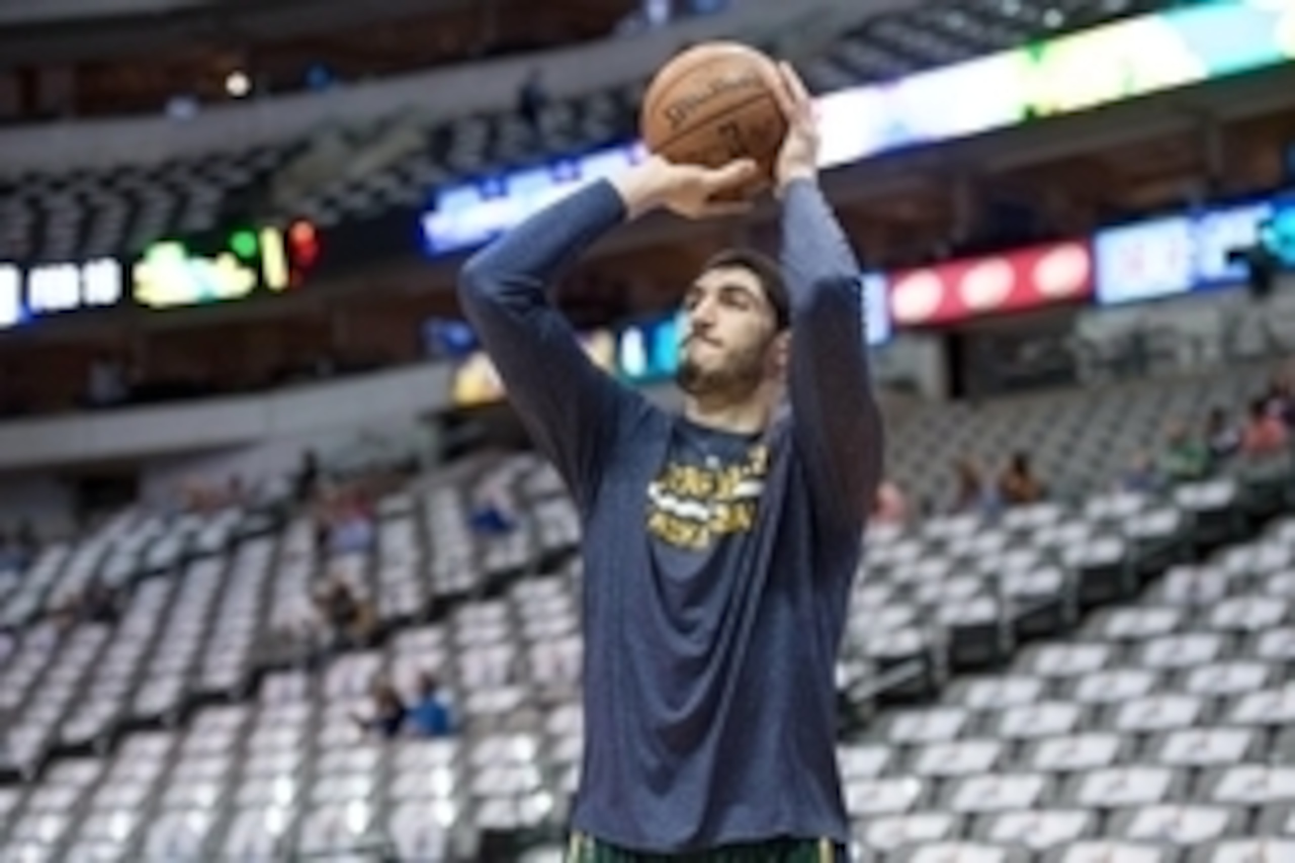 Feb 11, 2015; Dallas, TX, USA; Utah Jazz center Enes Kanter (0) warms up before the game against the Dallas Mavericks at the American Airlines Center. Mandatory Credit: Jerome Miron-USA TODAY Sports