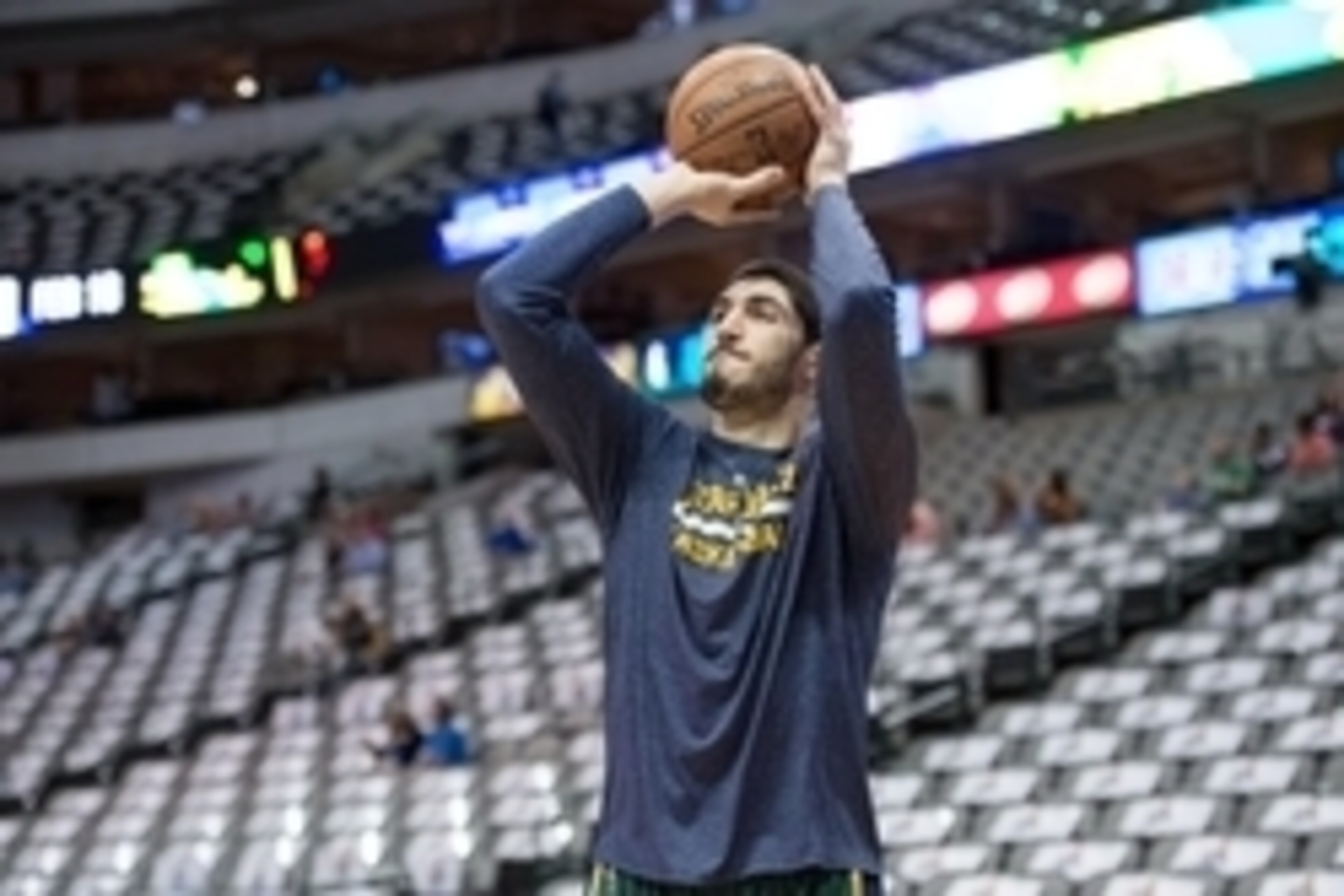 Feb 11, 2015; Dallas, TX, USA; Utah Jazz center Enes Kanter (0) warms up before the game against the Dallas Mavericks at the American Airlines Center. Mandatory Credit: Jerome Miron-USA TODAY Sports