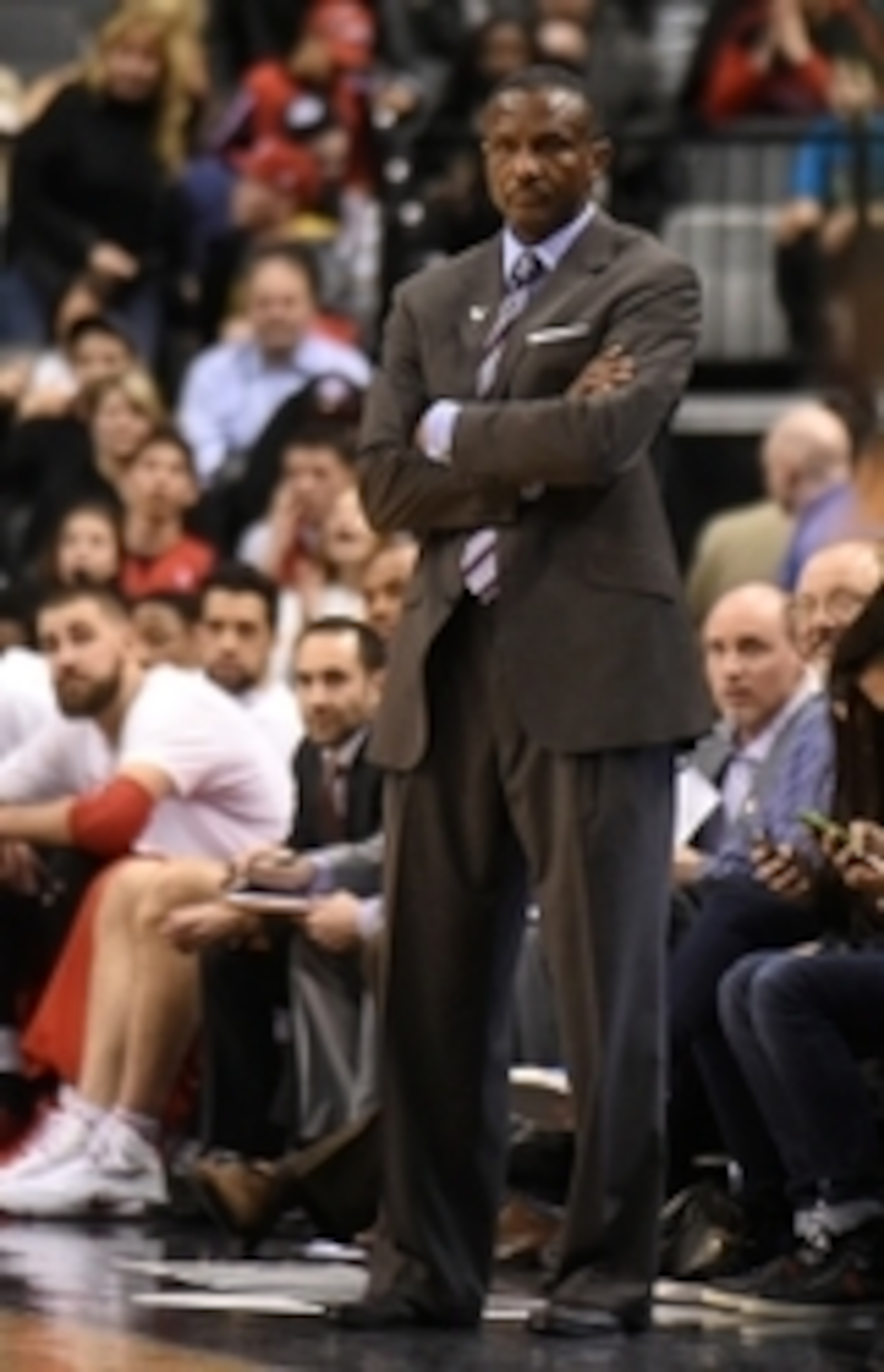 Feb 2, 2015; Toronto, Ontario, CAN; Toronto Raptors head coach Dwane Casey stands on the sidelines in the fourth quarter against the Milwaukee Bucks at Air Canada Centre. The Bucks won 82-75. Mandatory Credit: Dan Hamilton-USA TODAY Sports