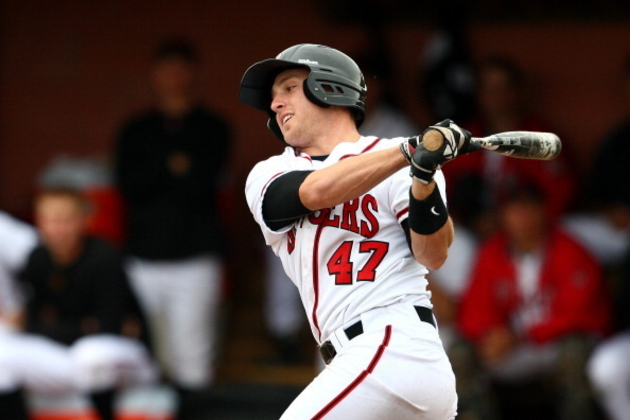 PISCATAWAY, NJ - MAY 05:  Patrick Kivlehan #47 of the Rutgers Scarlet Knights bats against the Pittsburgh Panthers during their Big East Conference Game at Bainton Field on May 5, 2012 in Piscataway, New Jersey.  (Photo by Chris Chambers/Getty Images)