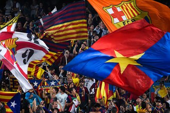 BARCELONA, SPAIN - OCTOBER 21:  FC Barcelona supporters cheer up on their team prior to a UEFA Champions League Group F match between FC Barcelona and AFC Ajax at the Camp Nou Stadium on October 21, 2014 in Barcelona, Spain.  (Photo by David Ramos/Getty I