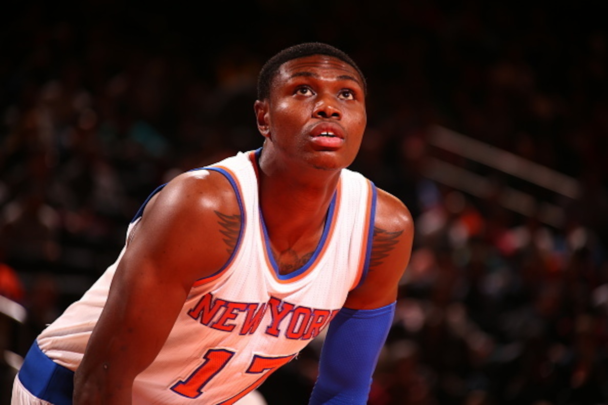 NEW YORK, NY - OCTOBER 22:  Cleanthony Early #17 of the New York Knicks during a game against the Washington Wizards at Madison Square Garden in New York City on October 22, 2014.  NOTE TO USER: User expressly acknowledges and agrees that, by downloading 