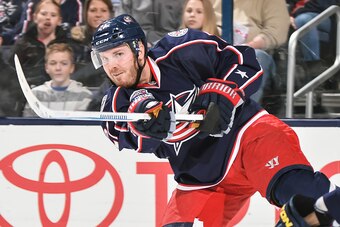 COLUMBUS, OH - FEBRUARY 6:   James Wisniewski #21 of the Columbus Blue Jackets skates against the St. Louis Blues on February 6, 2015 at Nationwide Arena in Columbus, Ohio. Columbus defeated St. Louis 7-1. (Photo by Jamie Sabau/NHLI via Getty Images)