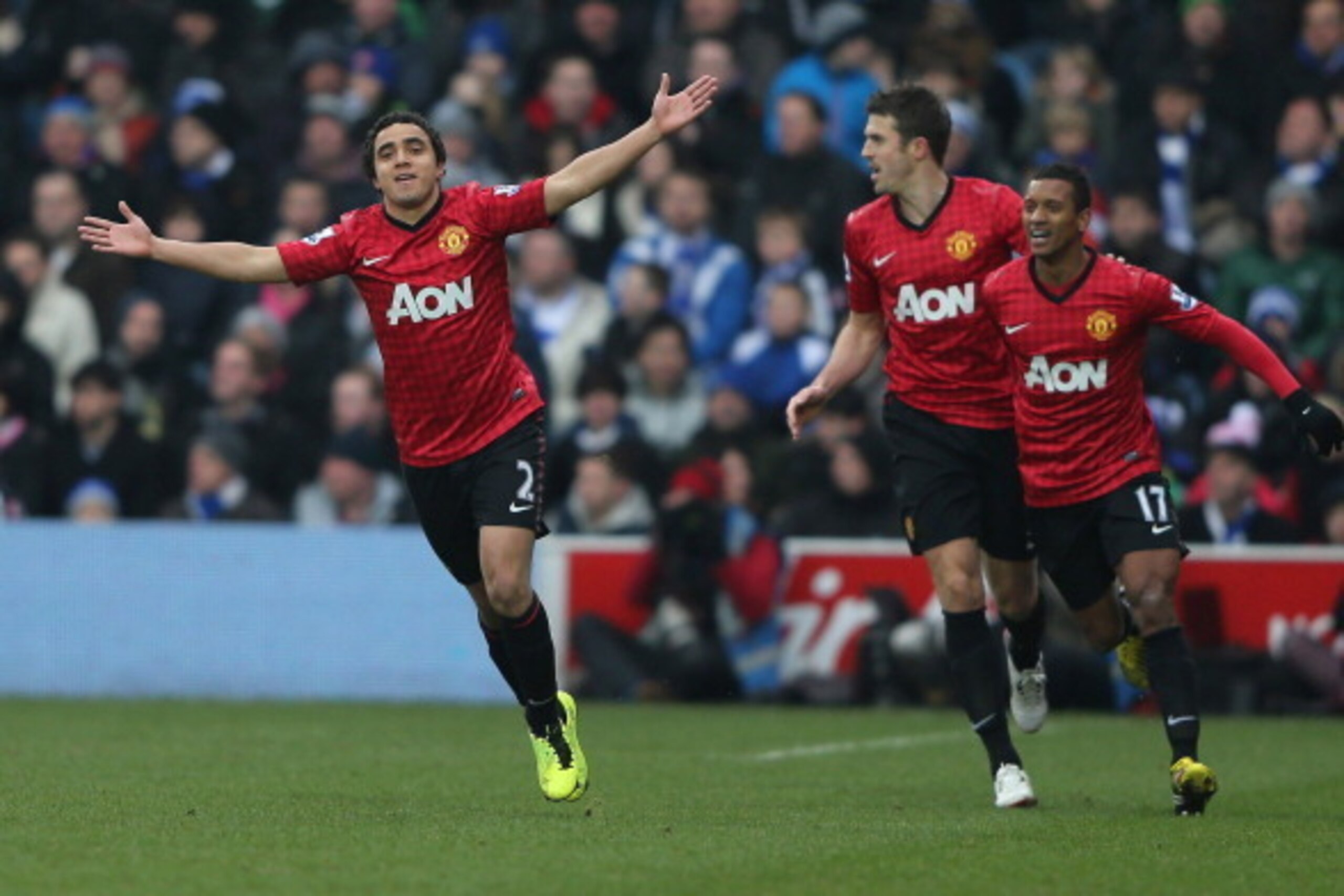 LONDON, ENGLAND - FEBRUARY 23: Rafael of Manchester United celebrates scoring the first goal during the Barclays Premier League match between Queens Park Rangers and Manchester United at Loftus Road on February 23, 2013 in London, England. (Photo by Ian LONDON, ENGLAND - FEBRUARY 23: Rafael of Manchester United celebrates scoring the first goal during the Barclays Premier League match between Queens Park Rangers and Manchester United at Loftus Road on February 23, 2013 in London, England. (Photo by Ian