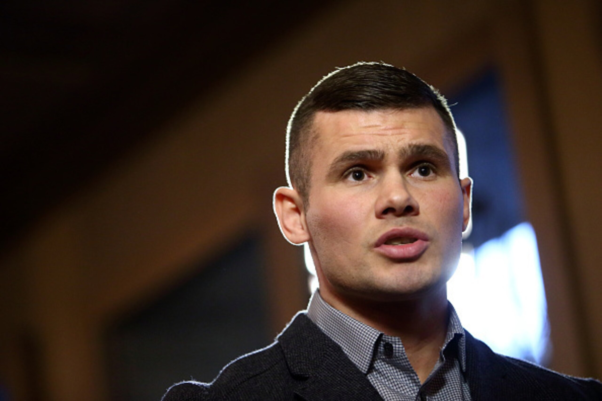 LONDON, ENGLAND - DECEMBER 04:  Martin Murray gives an interview during the press conference for the upcoming fight between Martin Murray and Gennady Golovkin on December 4, 2014 in London, England.  (Photo by Jordan Mansfield/Getty Images)