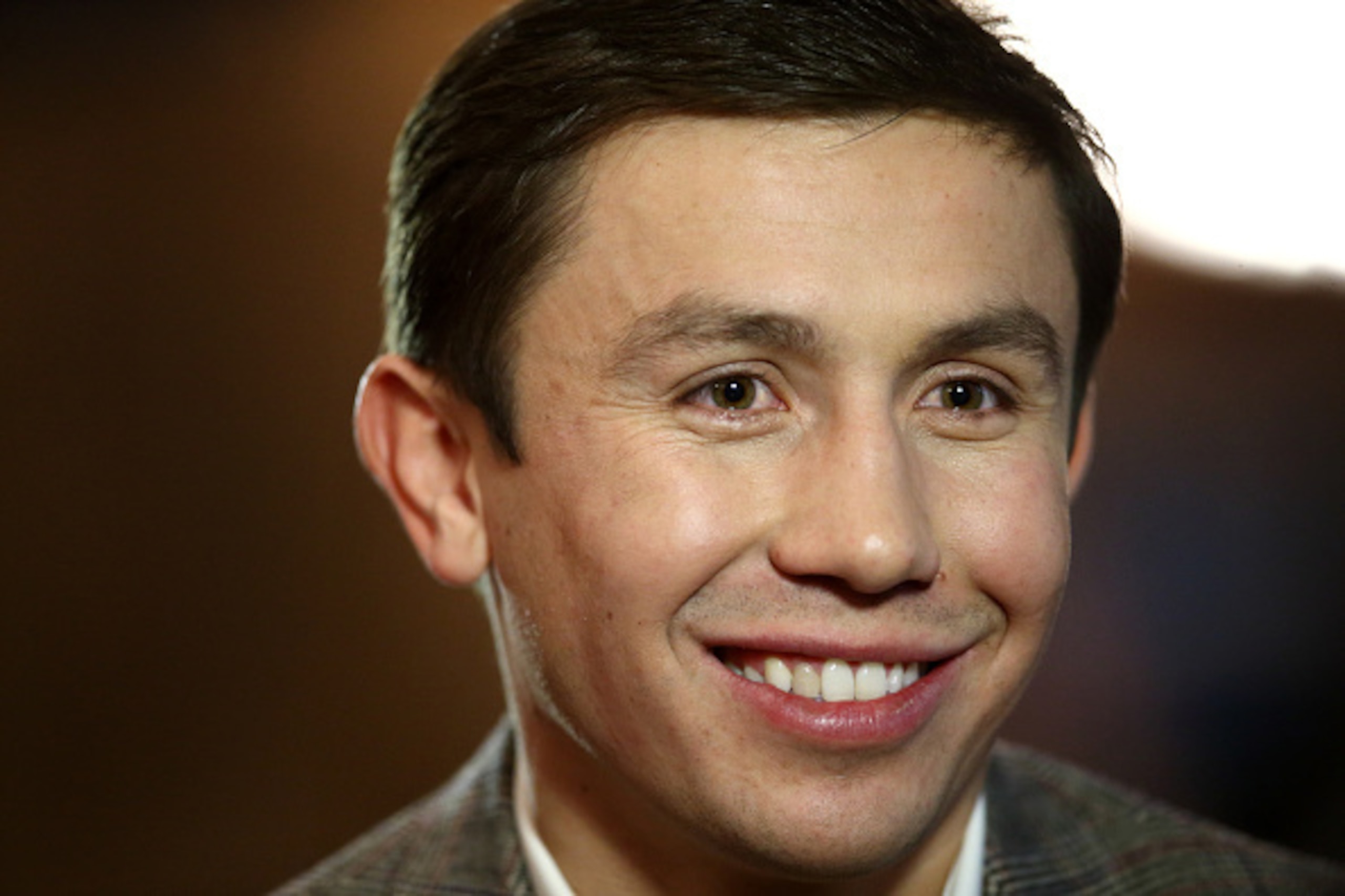 LONDON, ENGLAND - DECEMBER 04:  Gennady Golovkin looks on during the press conference for the upcoming fight between Martin Murray and Gennady Golovkin on December 4, 2014 in London, England.  (Photo by Jordan Mansfield/Getty Images)