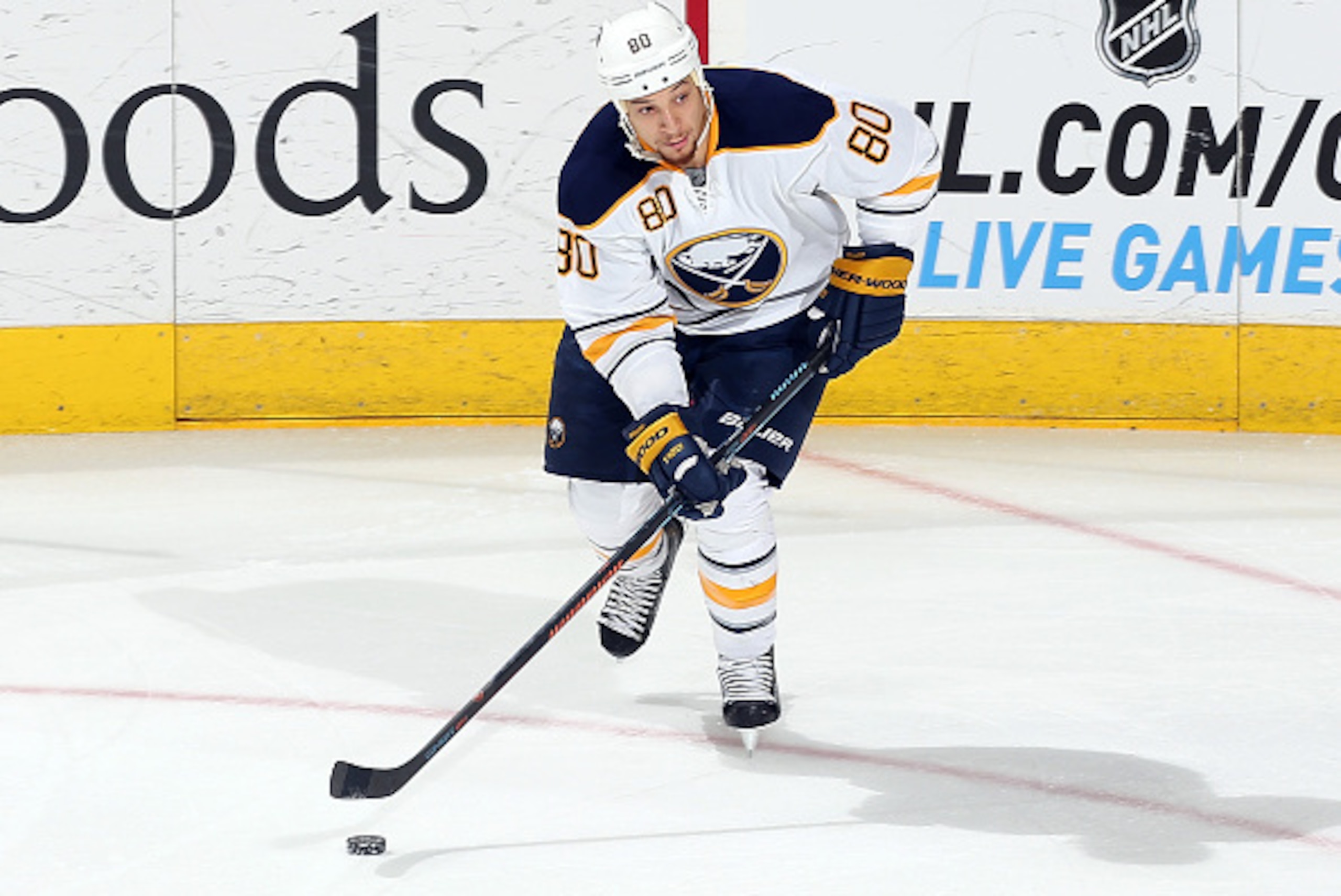 RALEIGH, NC - JANUARY 08: Chris Stewart #80 of the Buffalo Sabres looks to pass the puck during their NHL game against the Carolina Hurricanes at PNC Arena on January 8, 2015 in Raleigh, North Carolina. (Photo by Gregg Forwerck/NHLI via Getty Images) RALEIGH, NC - JANUARY 08: Chris Stewart #80 of the Buffalo Sabres looks to pass the puck during their NHL game against the Carolina Hurricanes at PNC Arena on January 8, 2015 in Raleigh, North Carolina. (Photo by Gregg Forwerck/NHLI via Getty Images)