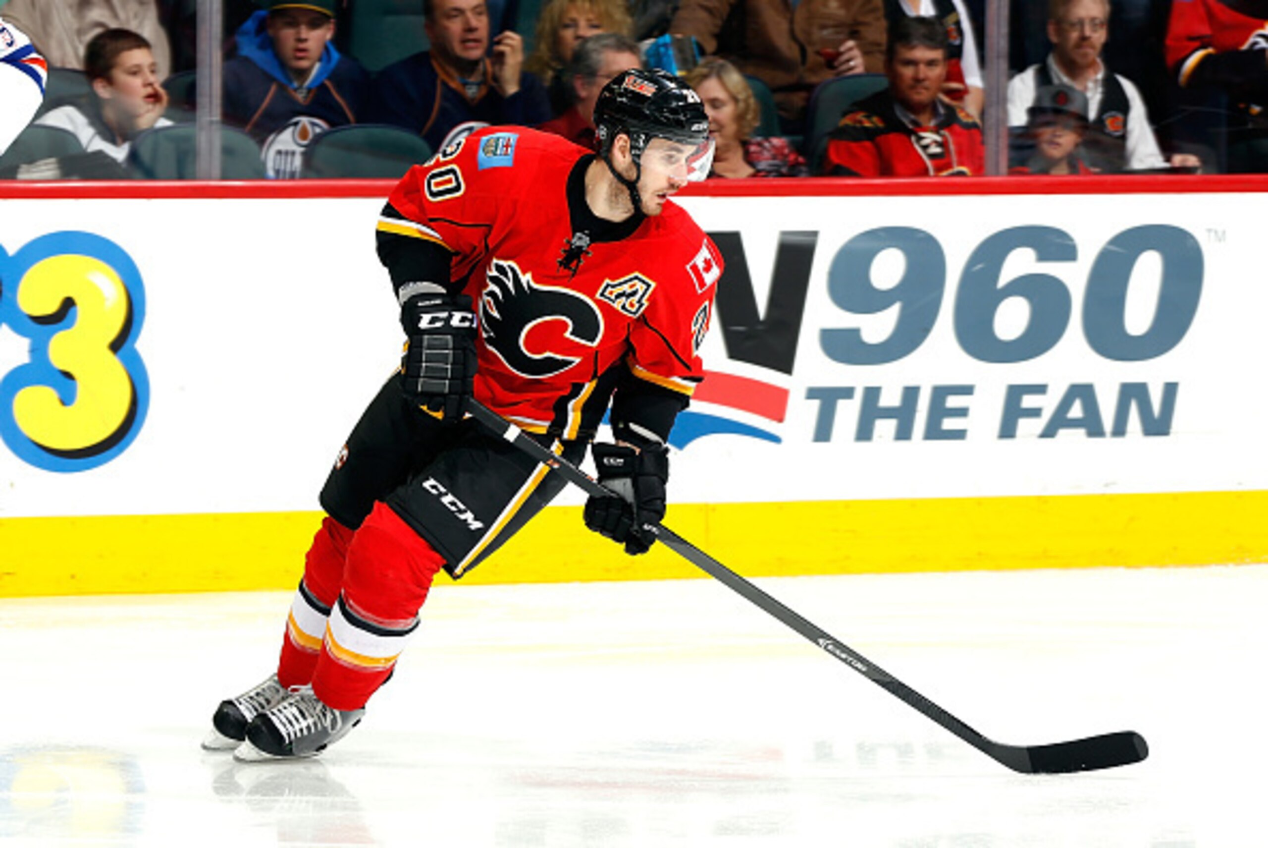 CALGARY, AB - DECEMBER 31: Curtis Glencross #20 of the Calgary Flames skates against the Edmonton Oilers at Scotiabank Saddledome on December 31, 2014 in Calgary, Alberta, Canada. The Flames won 4-3. (Photo by Gerry Thomas/NHLI via Getty Images) CALGARY, AB - DECEMBER 31: Curtis Glencross #20 of the Calgary Flames skates against the Edmonton Oilers at Scotiabank Saddledome on December 31, 2014 in Calgary, Alberta, Canada. The Flames won 4-3. (Photo by Gerry Thomas/NHLI via Getty Images)