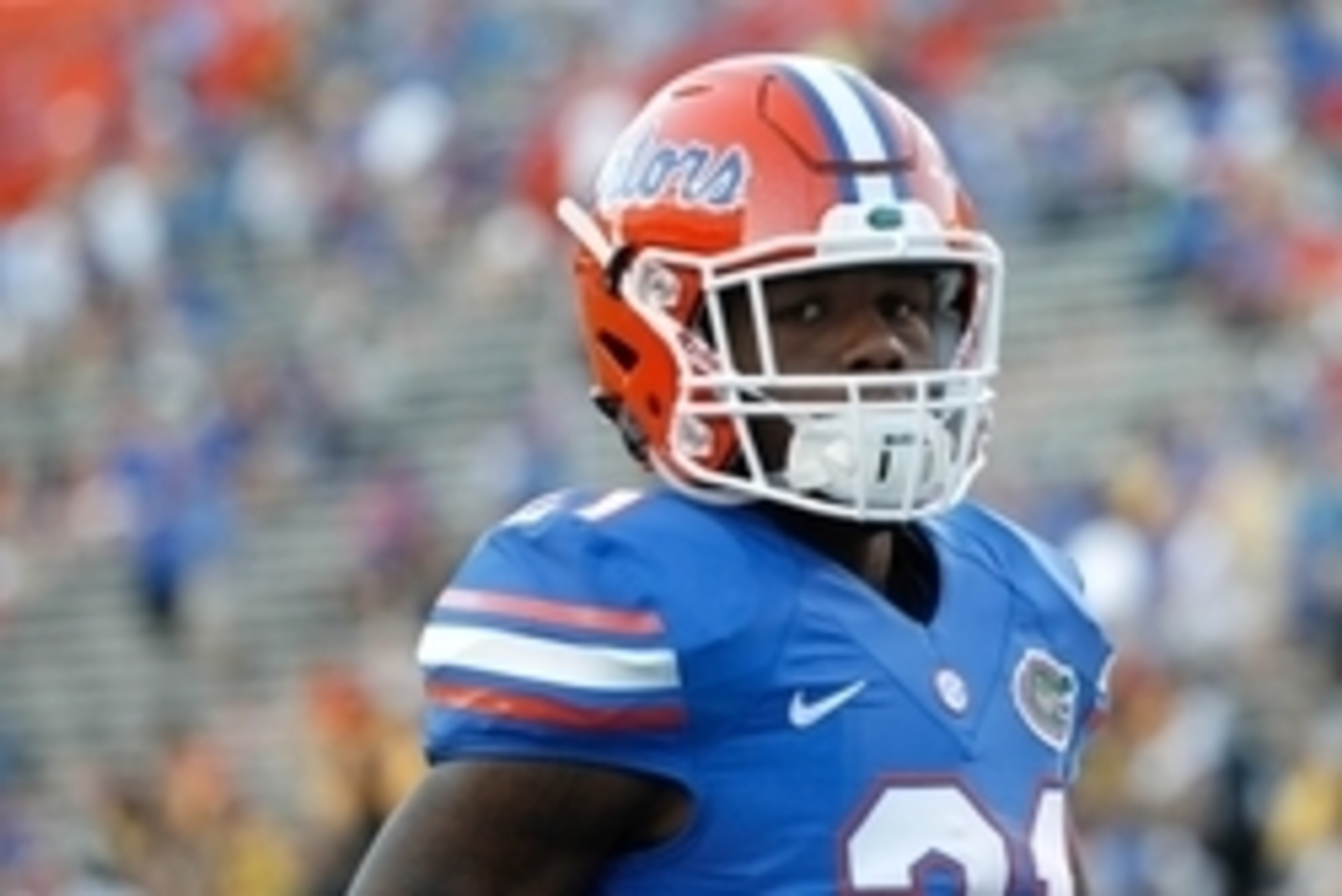 Oct 18, 2014; Gainesville, FL, USA; Florida Gators running back Kelvin Taylor (21) against the Missouri Tigers at Ben Hill Griffin Stadium. Mandatory Credit: Kim Klement-USA TODAY Sports