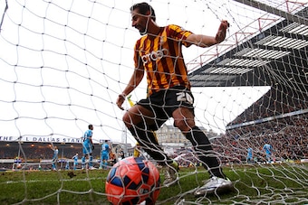 BRADFORD, ENGLAND - FEBRUARY 15:  Filipe Morais of Bradford celebrates after team-mate Jon Stead of Bradford scored his team's second goal past Vito Mannone of Sunderland during the FA Cup Fifth Round match between Bradford City and Sunderland at Coral Wi