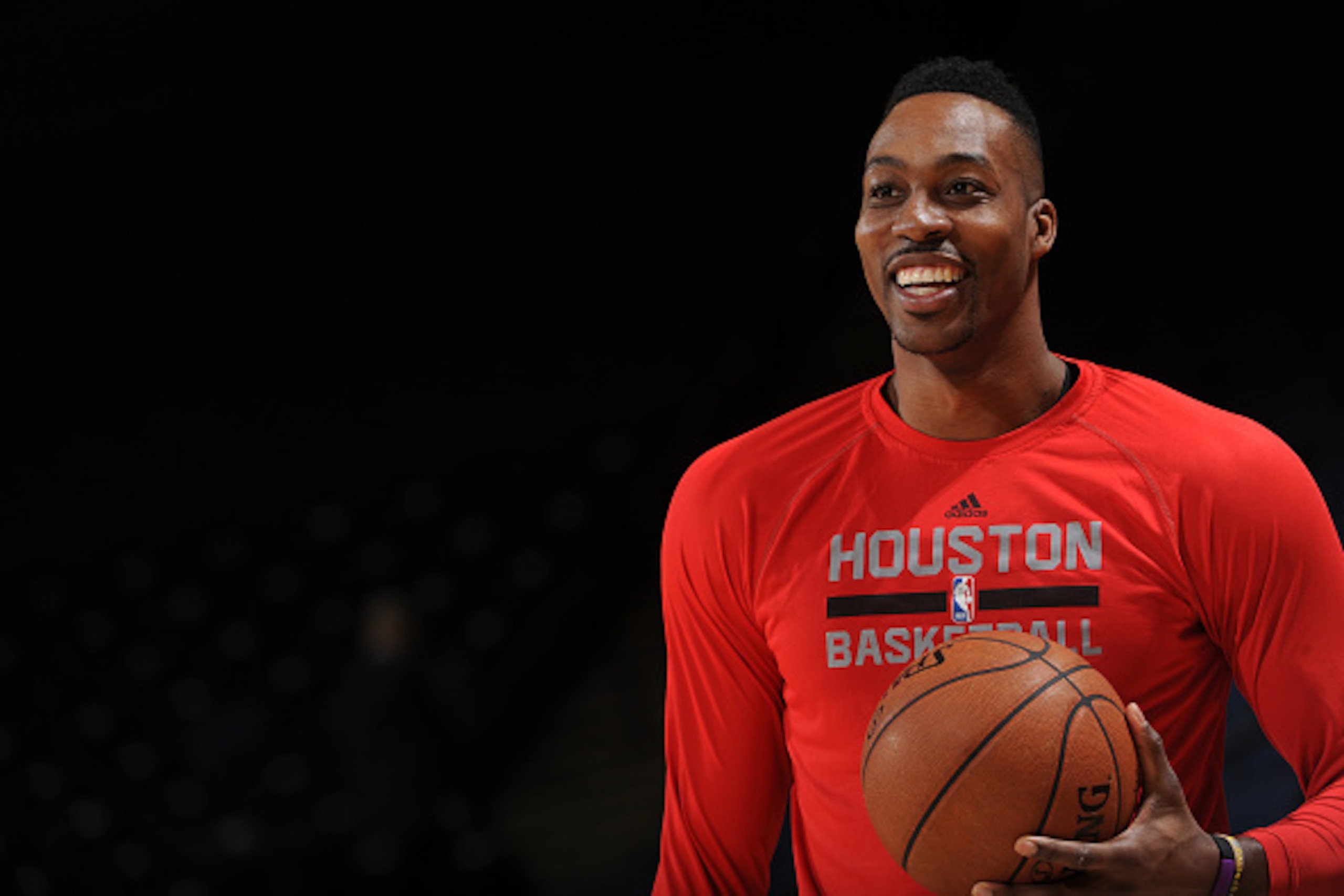 OAKLAND, CA - JANUARY 21:  Dwight Howard #12 of the Houston Rockets warms up before the game against the Golden State Warriors on January 21, 2015 at Oracle Arena in Oakland, California. NOTE TO USER: User expressly acknowledges and agrees that, by downlo