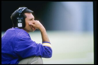 14 Sep 1996:  Coach Steve Logan of the East Carolina Pirates watches his players during a game against the West Virginia Mountaineers at Moutaineer Field in Morgantown, West Virginia.  West Virginia won the game 10-9. Mandatory Credit: Doug Pensinger  /Al