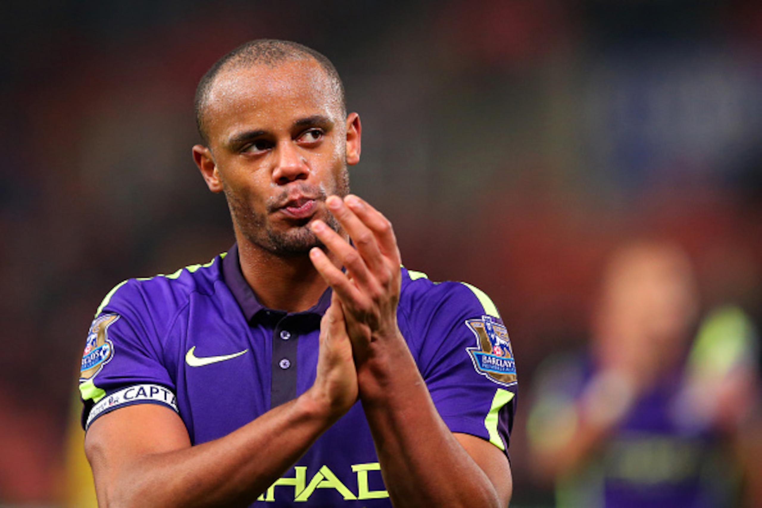 STOKE ON TRENT, ENGLAND - FEBRUARY 11:  Vincent Kompany of Manchester City applauds the fans after the Barclays Premier League match between Stoke City and Manchester City at Britannia Stadium on February 11, 2015 in Stoke on Trent, England.  (Photo by Al
