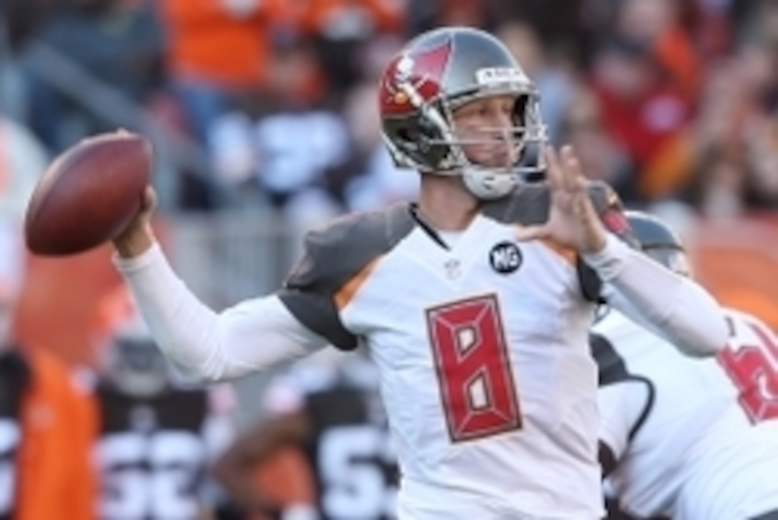 Nov 2, 2014; Cleveland, OH, USA; Tampa Bay Buccaneers quarterback Mike Glennon (8) throws a pass against the Cleveland Browns during the fourth quarter at FirstEnergy Stadium. The Browns won 22-17. Mandatory Credit: Ron Schwane-USA TODAY Sports