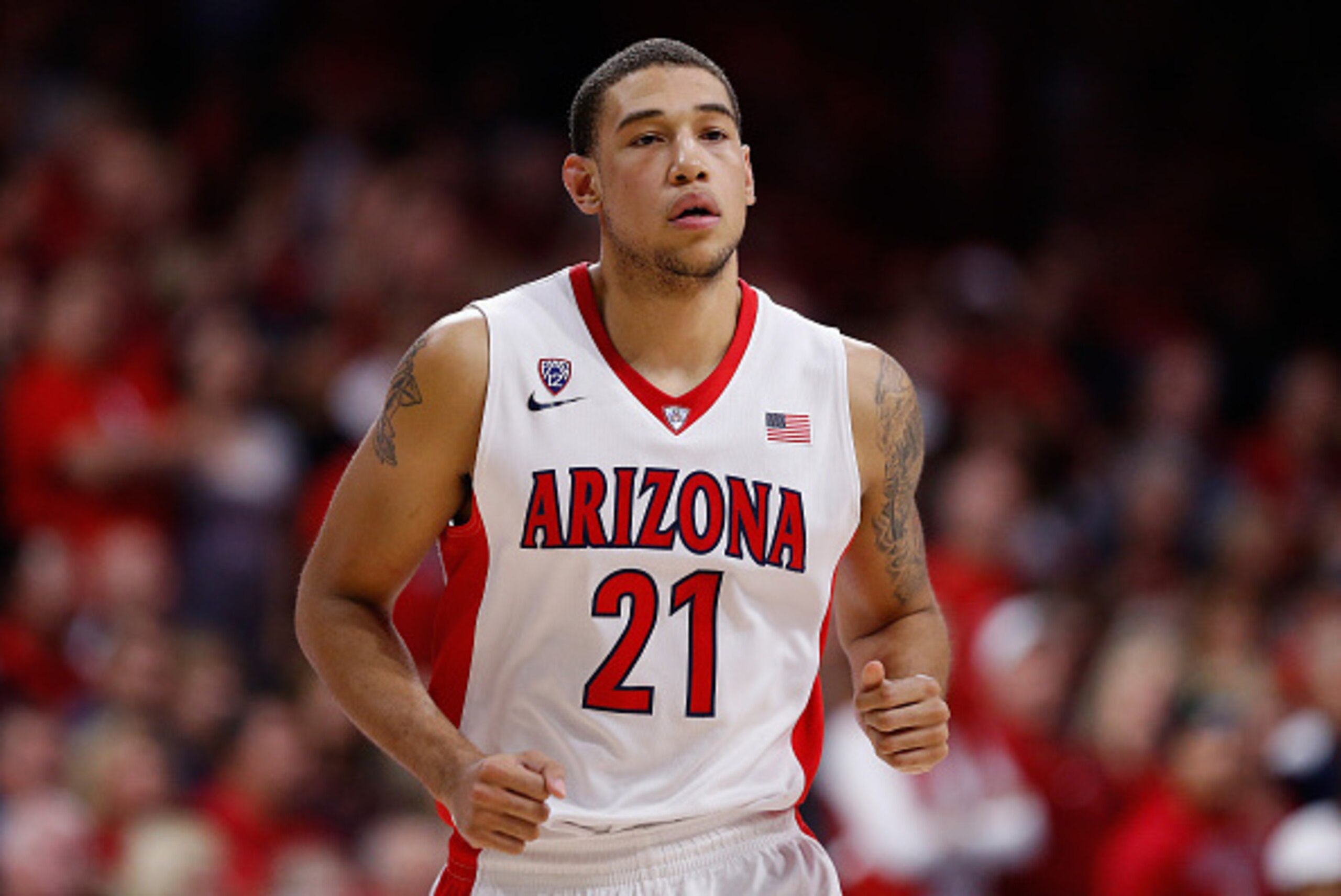 TUCSON, AZ - NOVEMBER 19:  Brandon Ashley #21 of the Arizona Wildcats during the college basketball game against the UC Irvine Anteaters at McKale Center on November 19, 2014 in Tucson, Arizona. The Wildcats defeated the Anteaters 71-54.  (Photo by Christ