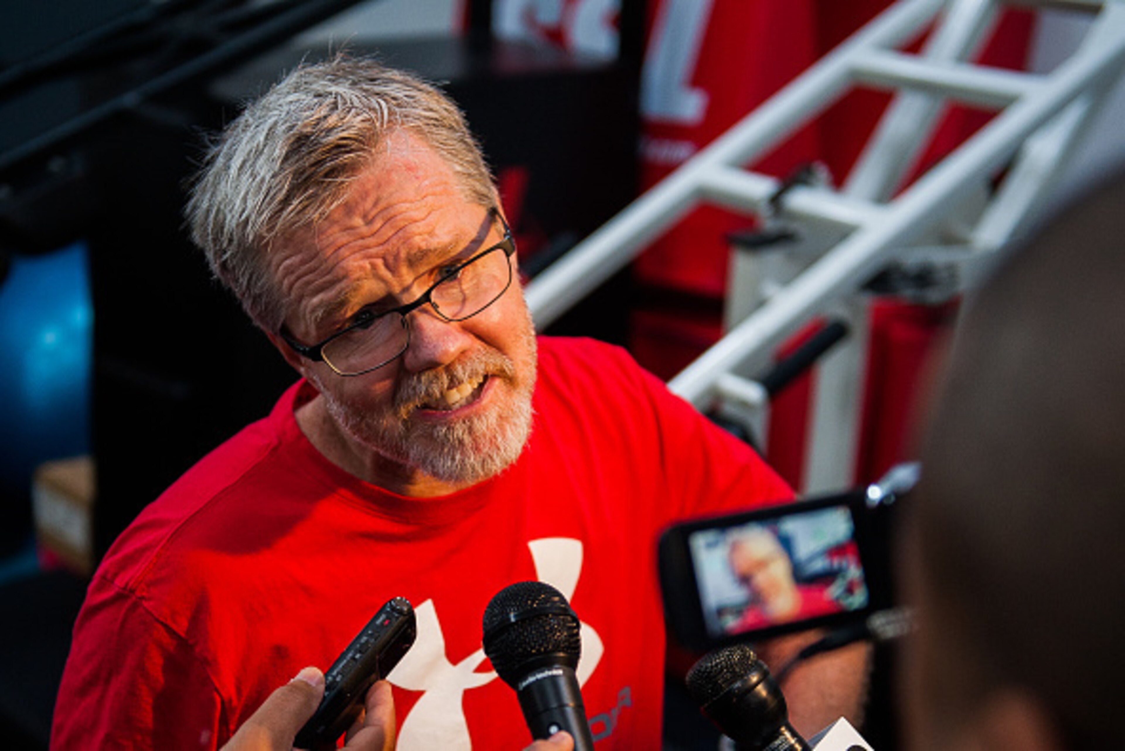 HOLLYWOOD, CA - FEBRUARY 17:  Boxing trainer Freddie Roach talks with media before a workout session at Wild Card Boxing Club on February 17, 2015 in Hollywood, California.  (Photo by Jonathan Moore/Getty Images)