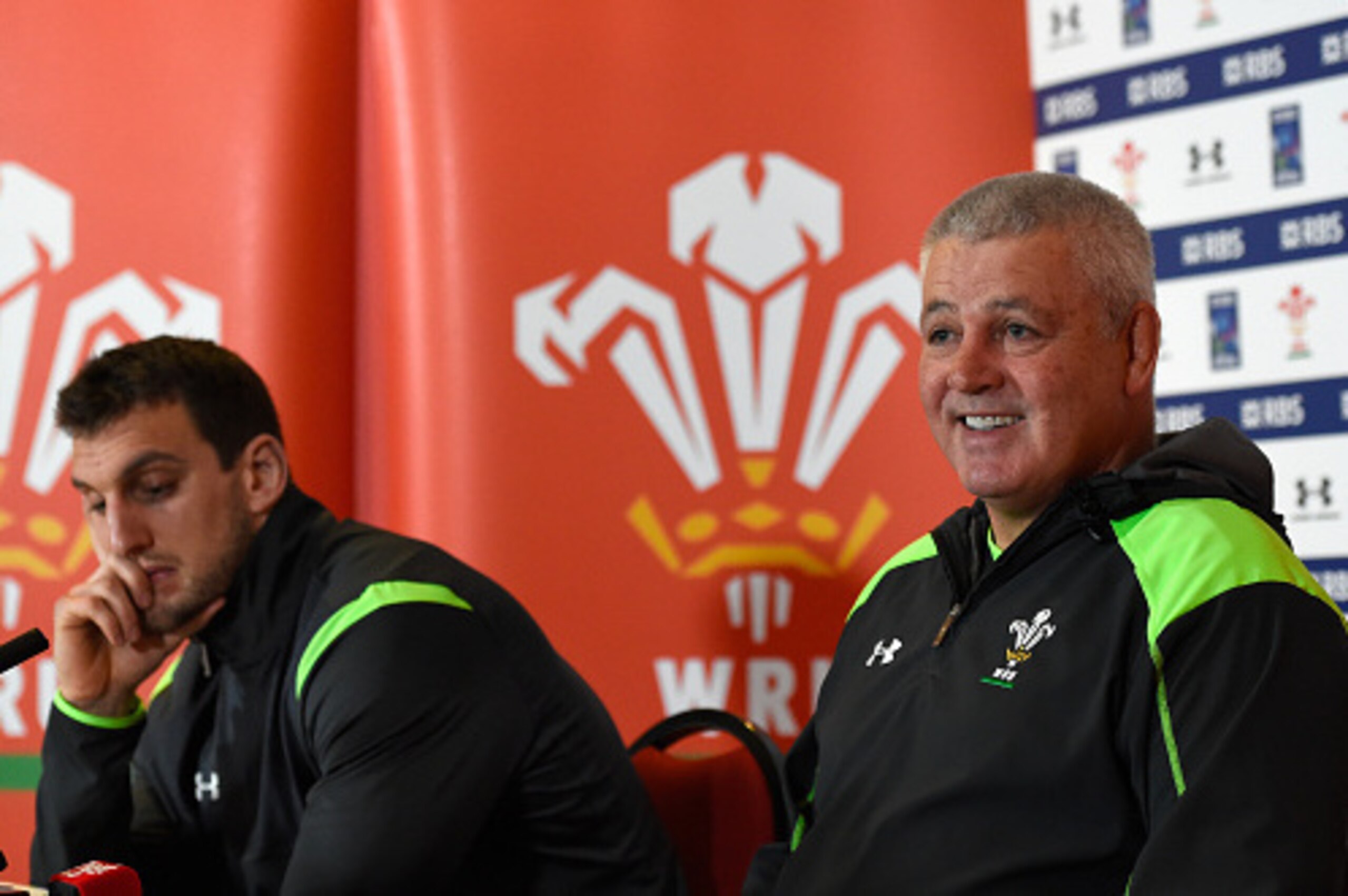 CARDIFF, WALES - FEBRUARY 11:  Wales coach Warren Gatland (r) and captain Sam Wwarburton face the media at the Wales press conference ahead of saturdays upcoming RBS Six Nations match against Scotland, at the Vale Hotel on February 11, 2015 in Cardiff, Wa
